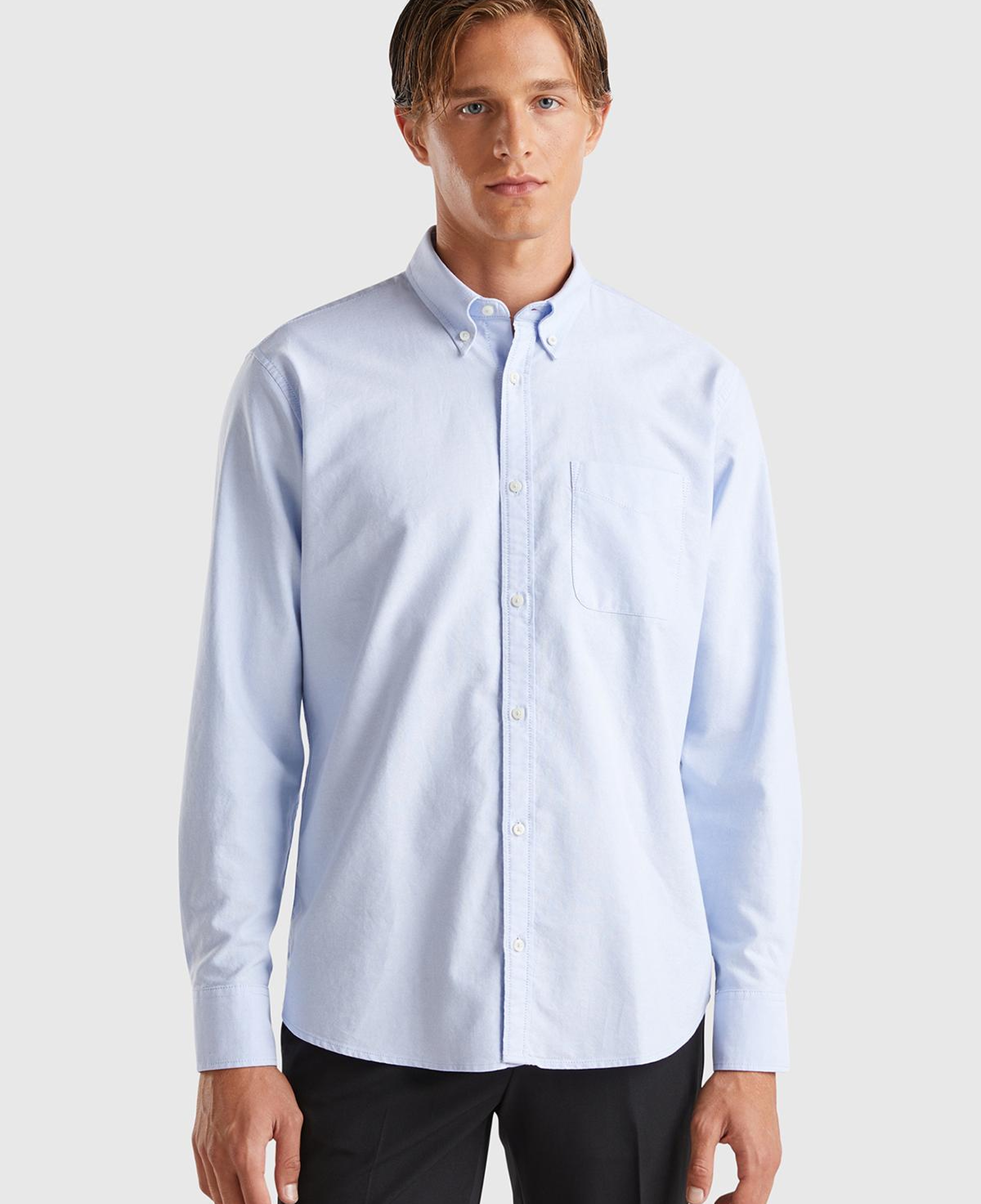 Erkek Turkuaz %100 Pamuk Göğsü Cep Detaylı Uzun Kollu Düz Gömlek