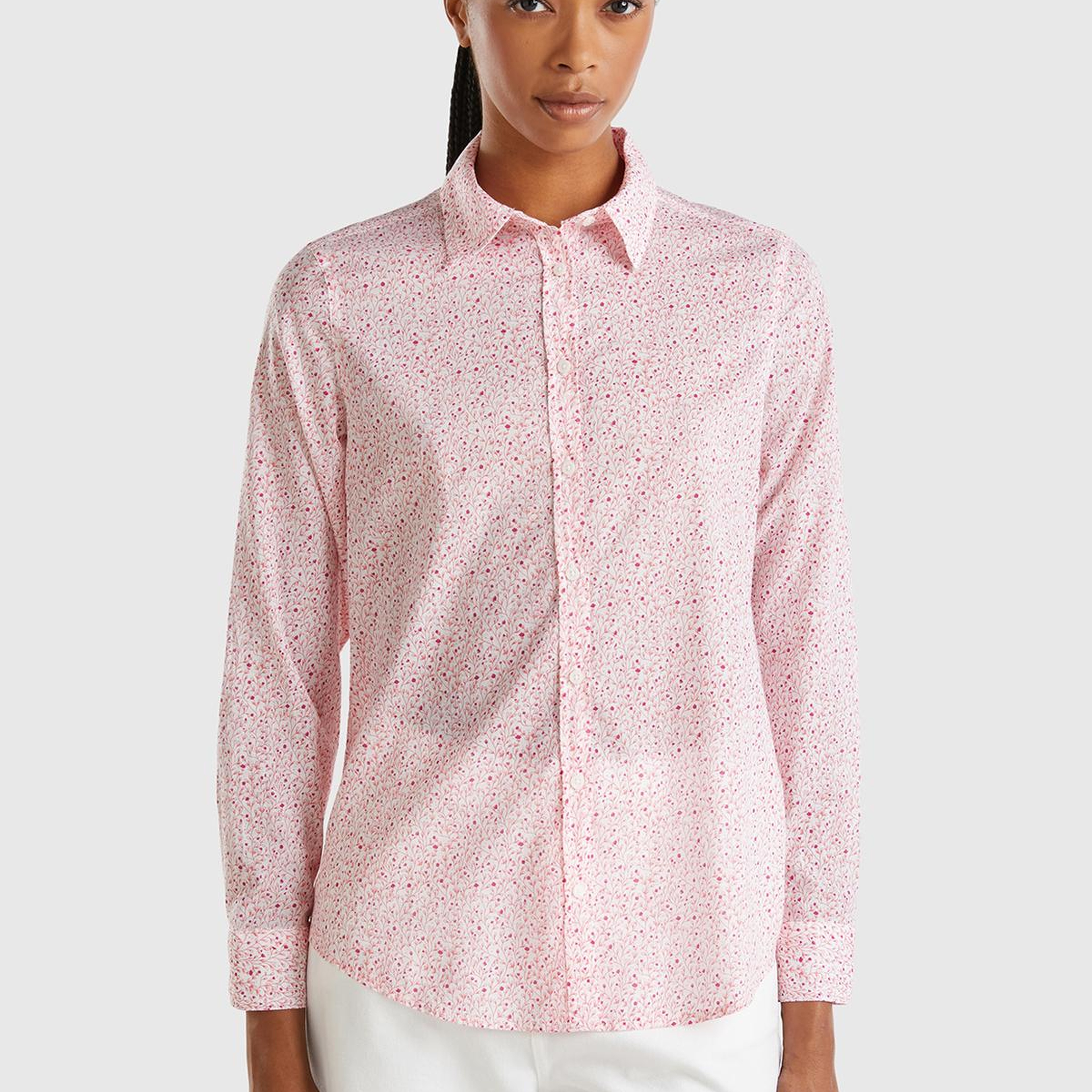 Kadın Pembe %100 Koton Desenli Gömlek