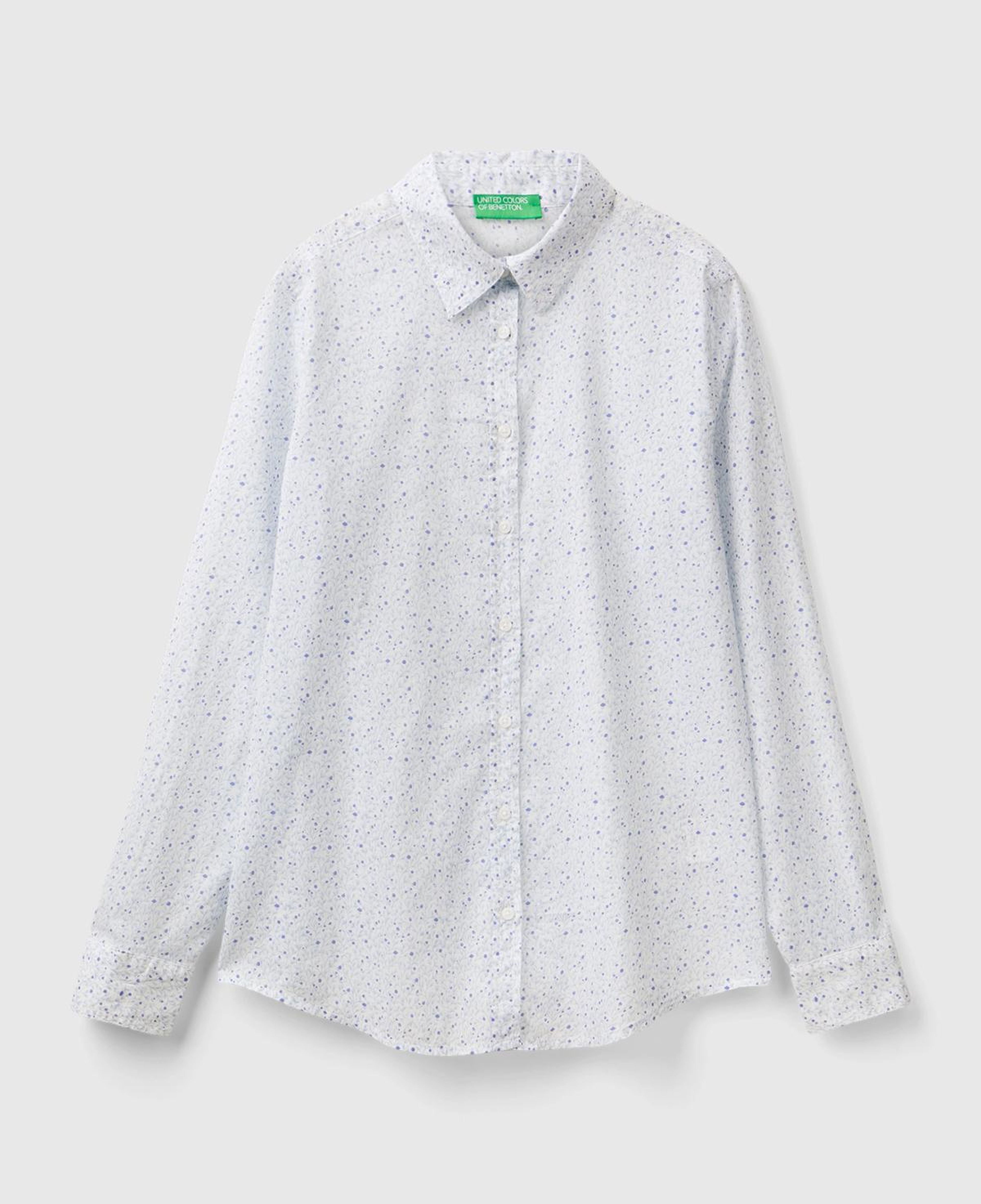 Kadın Mavi %100 Koton Desenli Gömlek