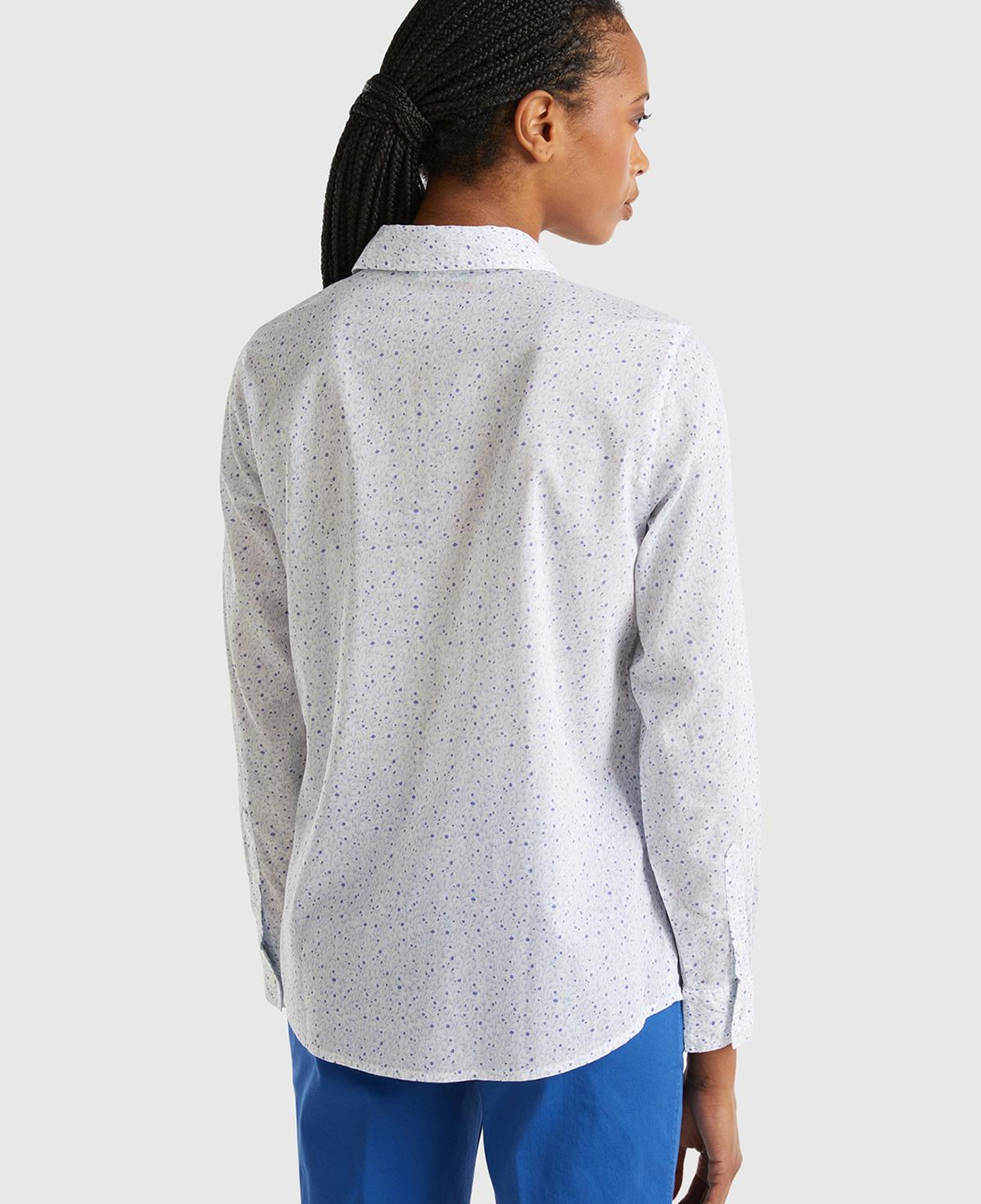 Kadın Mavi %100 Koton Desenli Gömlek