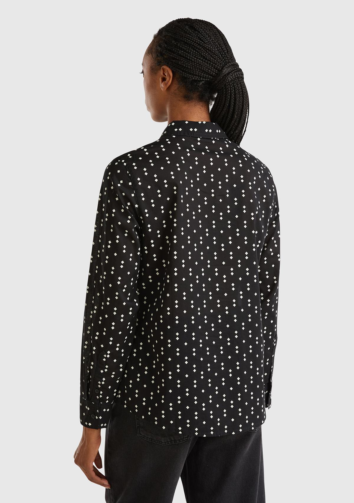 Kadın Siyah %100 Koton Desenli Gömlek