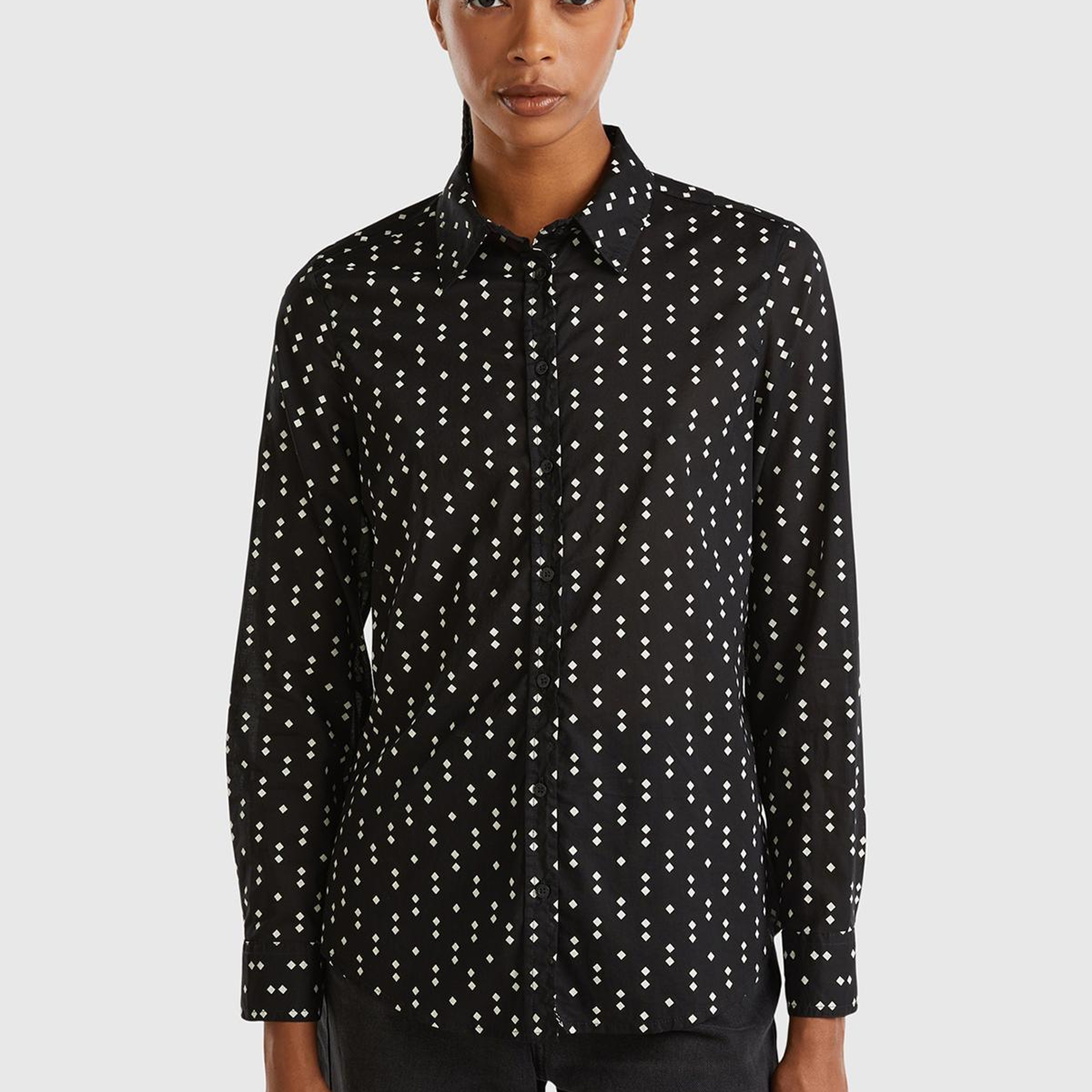 Kadın Siyah %100 Koton Desenli Gömlek