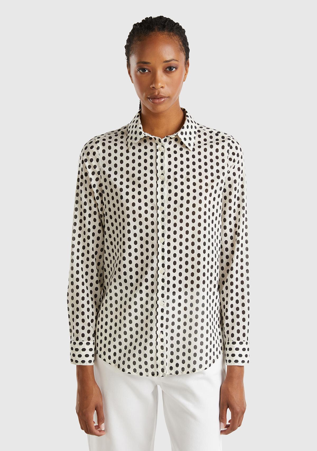 Kadın Beyaz %100 Koton Desenli Gömlek