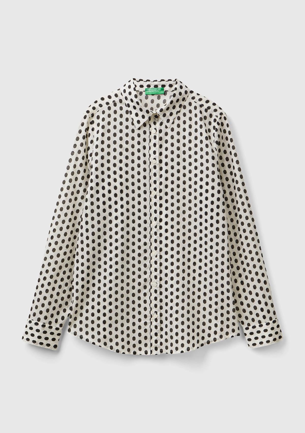 Kadın Beyaz %100 Koton Desenli Gömlek