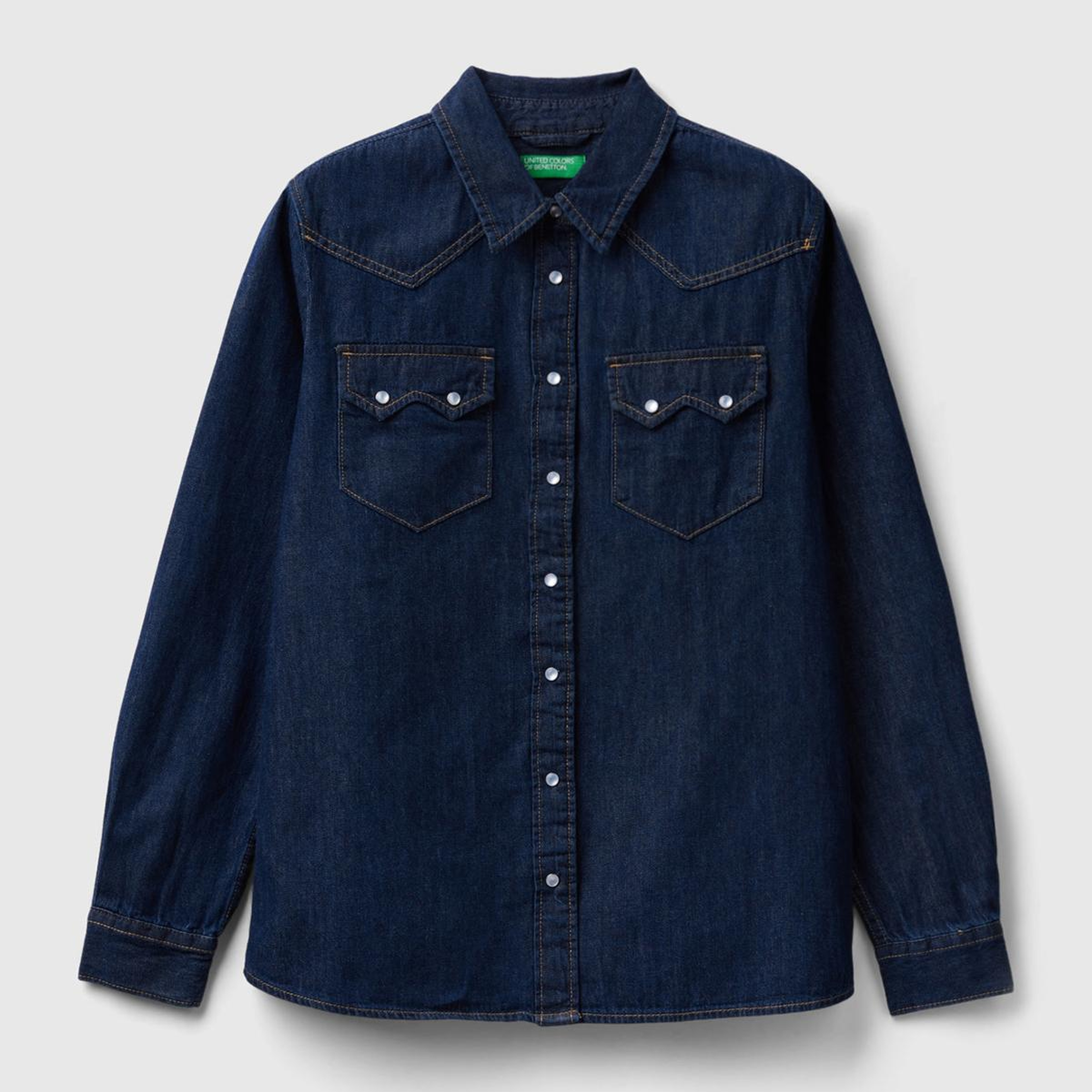 Kadın İndigo %100 Pamuk Yama Cepli Uzun Kollu Denim Gömlek