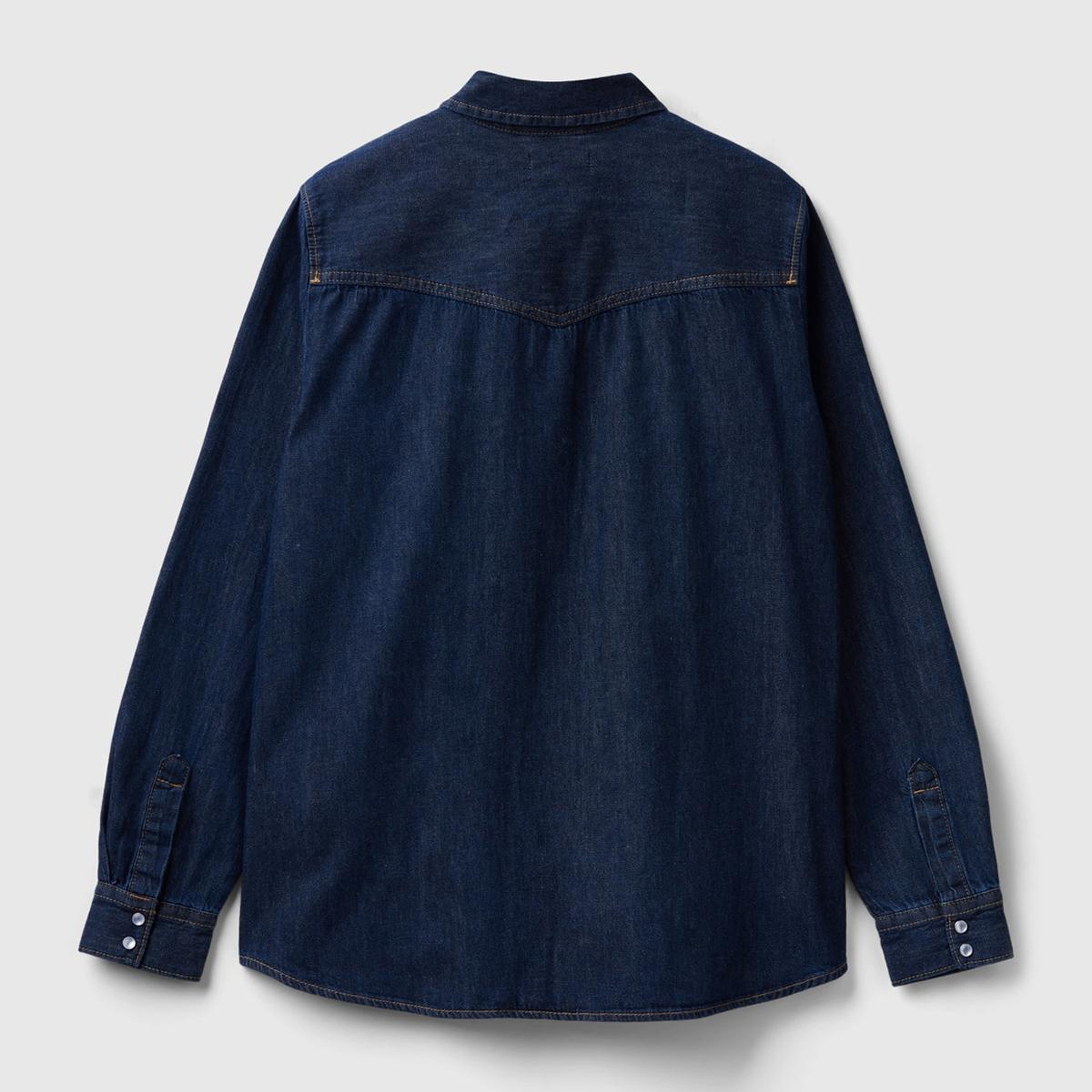 Kadın İndigo %100 Pamuk Yama Cepli Uzun Kollu Denim Gömlek