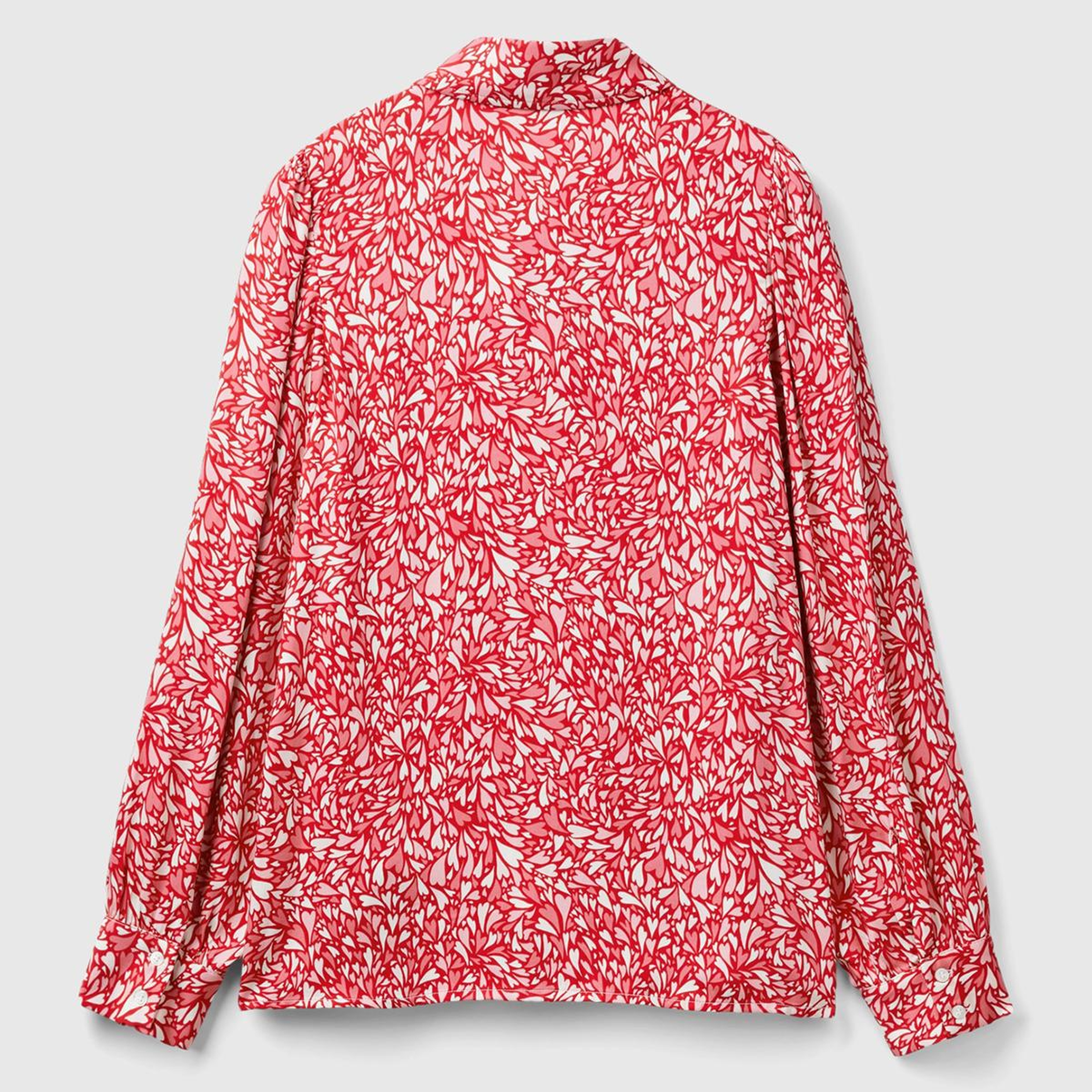 Kadın Kırmızı %100 Viskoz Omuz ve Bilek Detaylı Desenli Uzun Kollu Gömlek