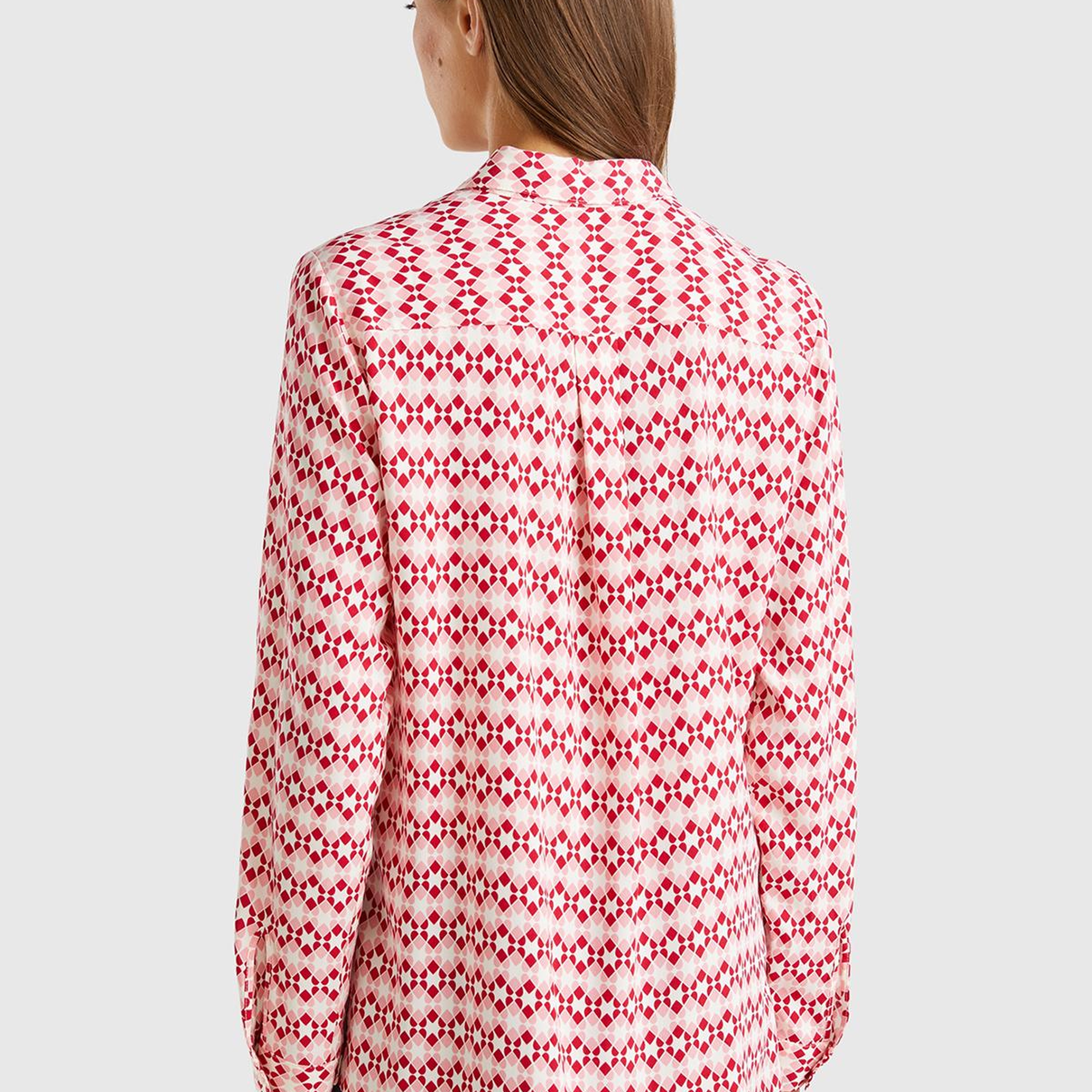 Kadın Pembe %100 Viskoz Tamamı Desenli Uzun Kollu Gömlek