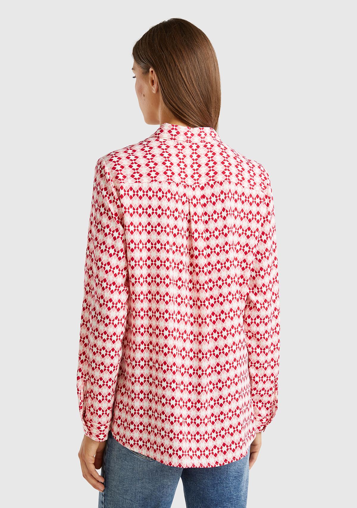 Kadın Pembe %100 Viskoz Tamamı Desenli Uzun Kollu Gömlek