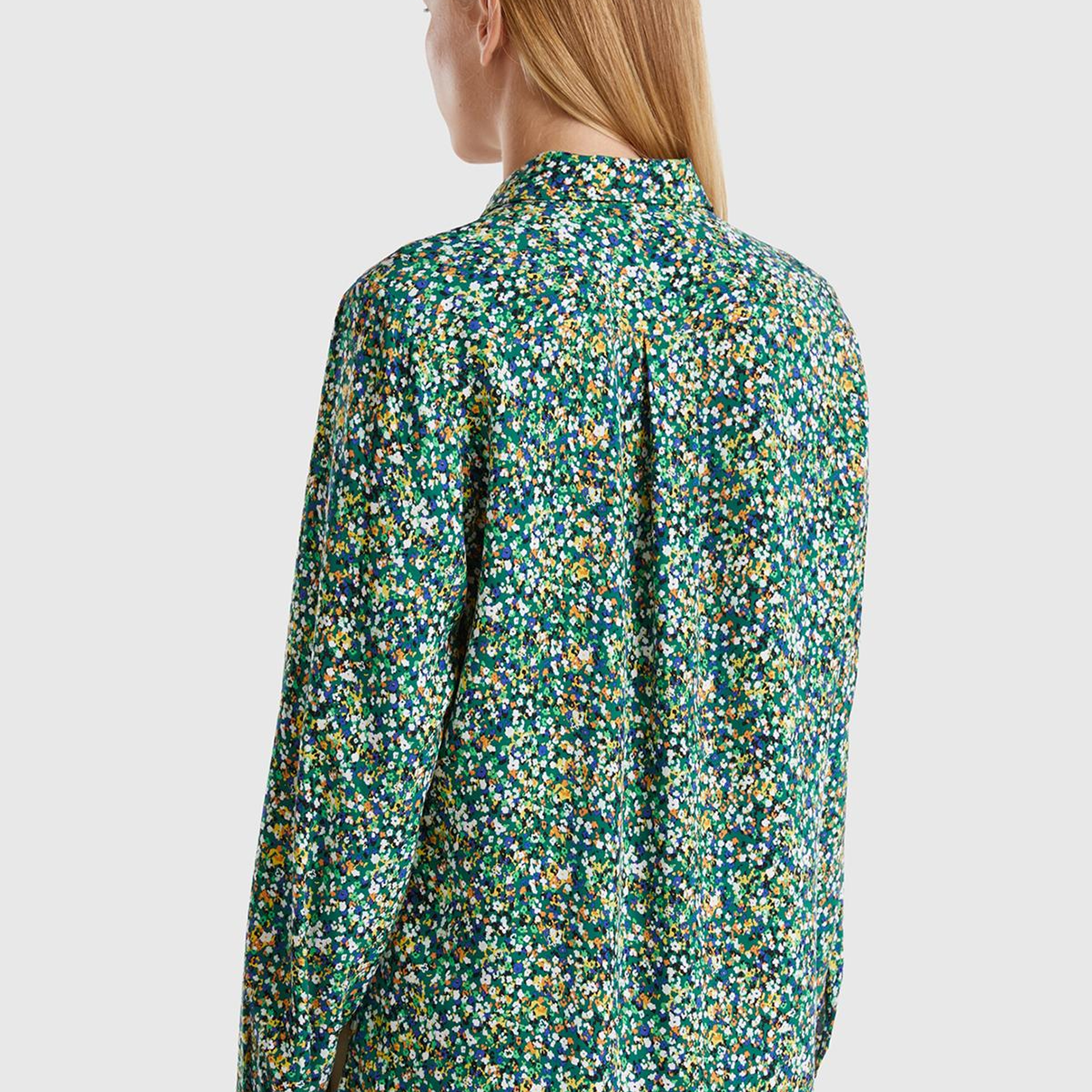 Kadın Yeşil %100 Viskoz Tamamı Desenli Uzun Kollu Gömlek