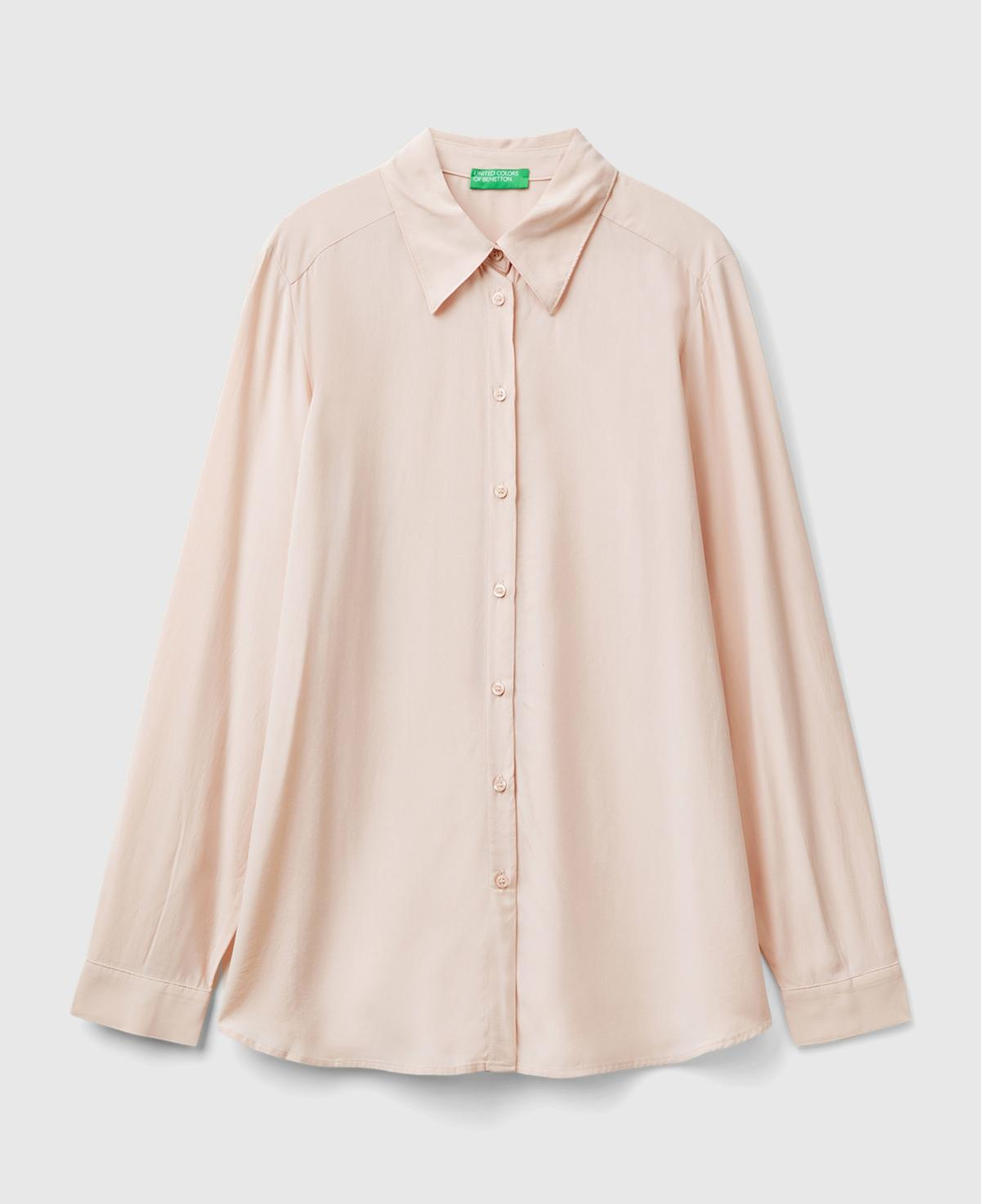 Kadın Toz Pembe %100 Viskoz Etek Ucu Yuvarlak Kesim Düz Gömlek