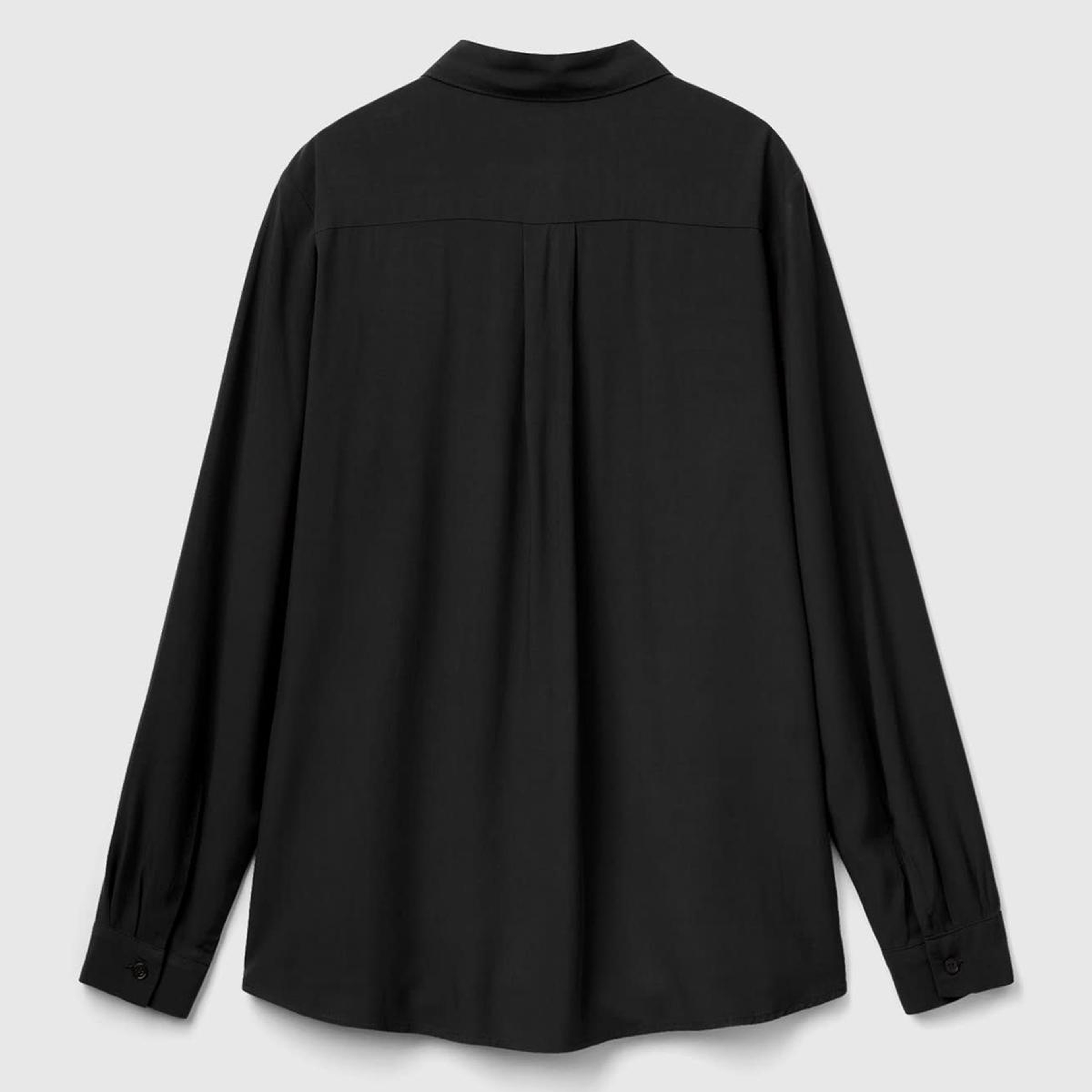 Kadın Siyah %100 Viskoz Etek Ucu Yuvarlak Kesim Düz Gömlek