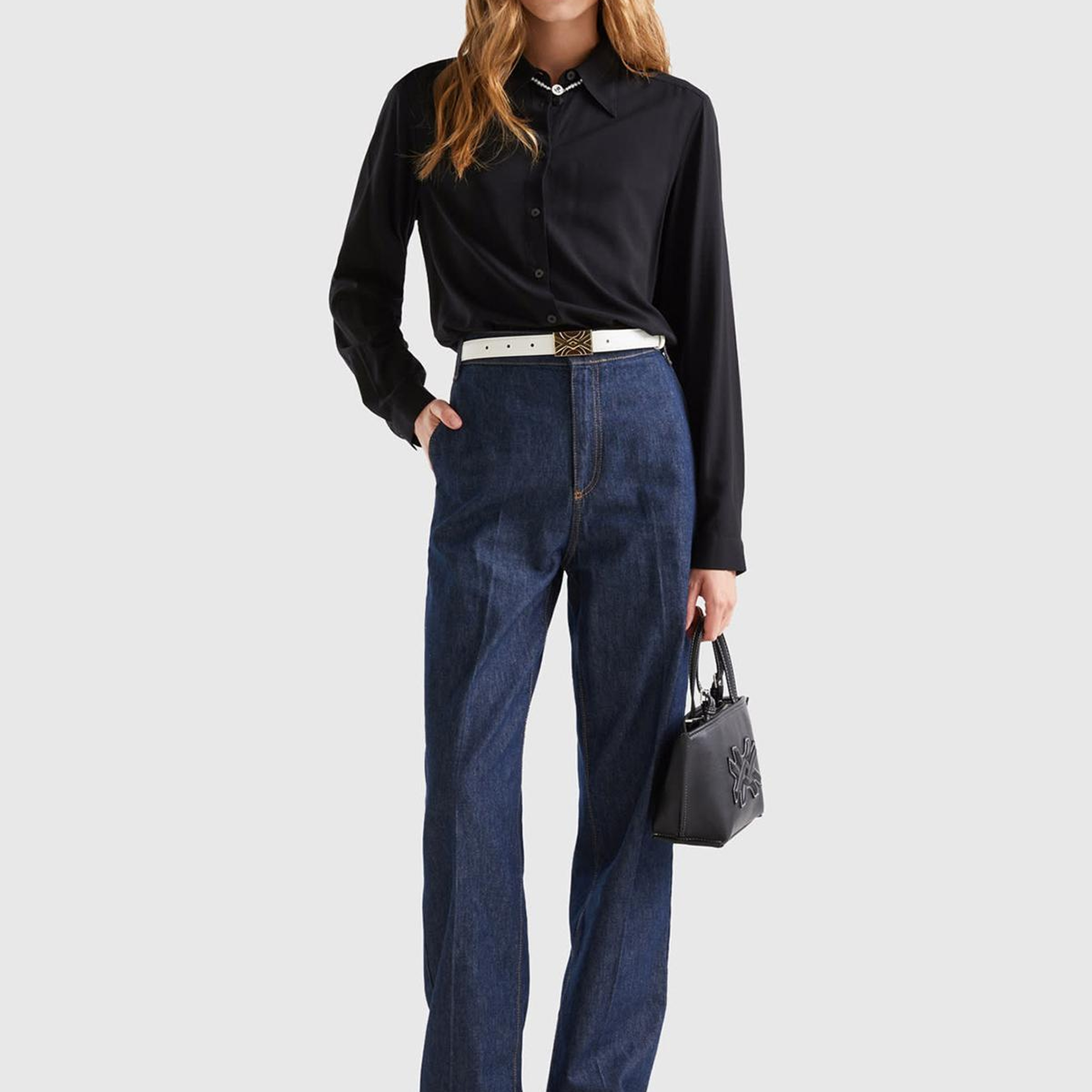 Kadın Siyah %100 Viskoz Etek Ucu Yuvarlak Kesim Düz Gömlek