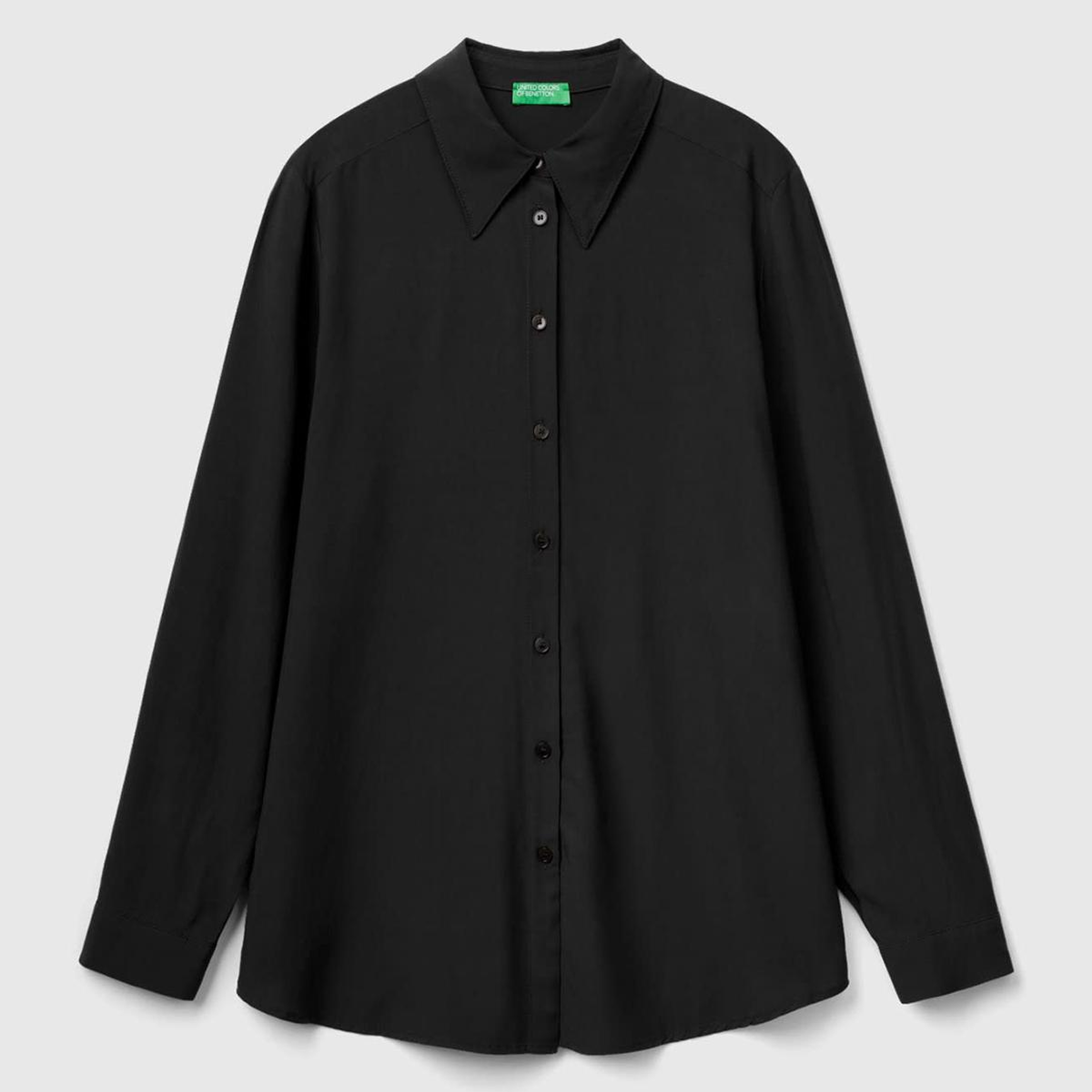 Kadın Siyah %100 Viskoz Etek Ucu Yuvarlak Kesim Düz Gömlek