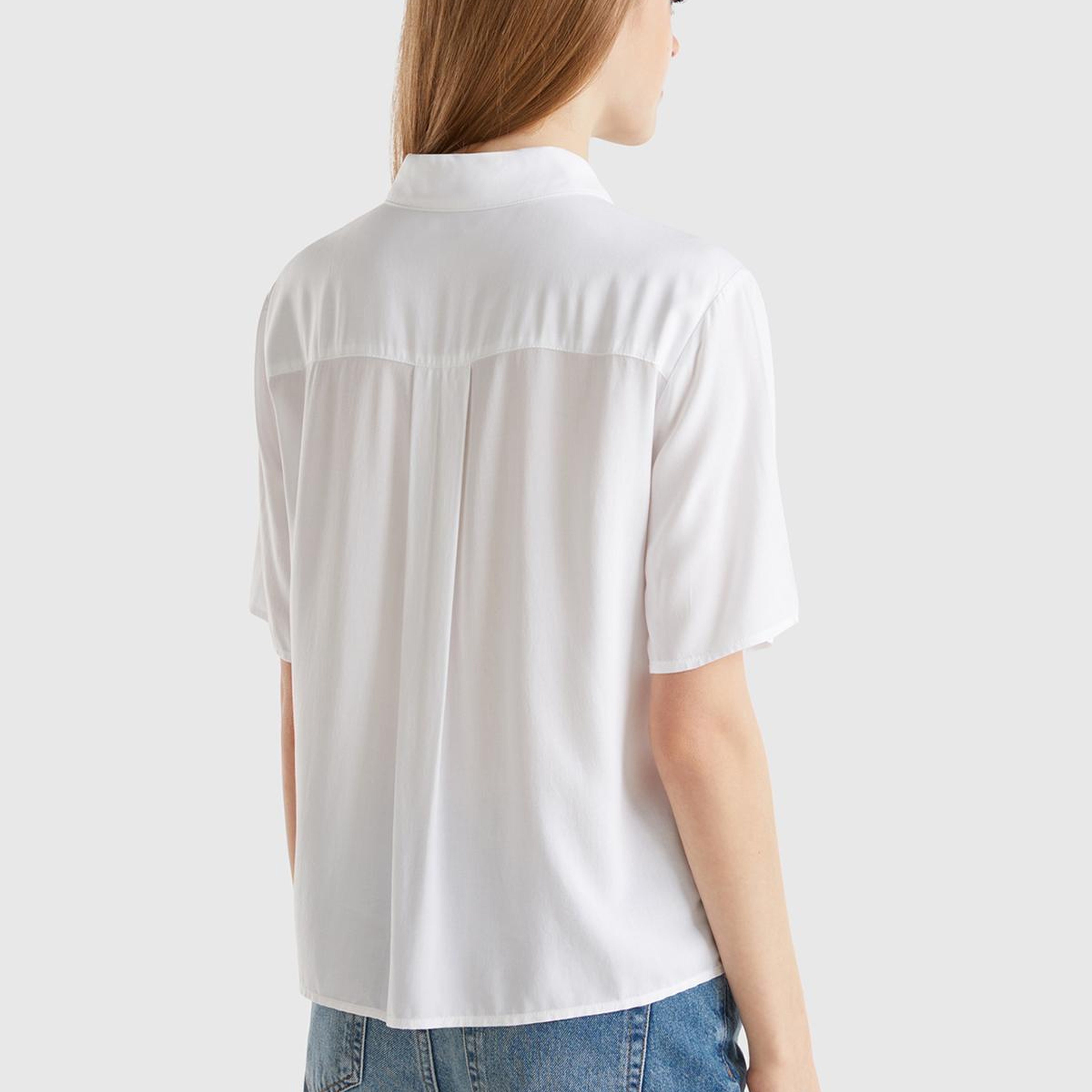 Kadın Beyaz %100 Viskoz Yarım Kollu Düz Gömlek