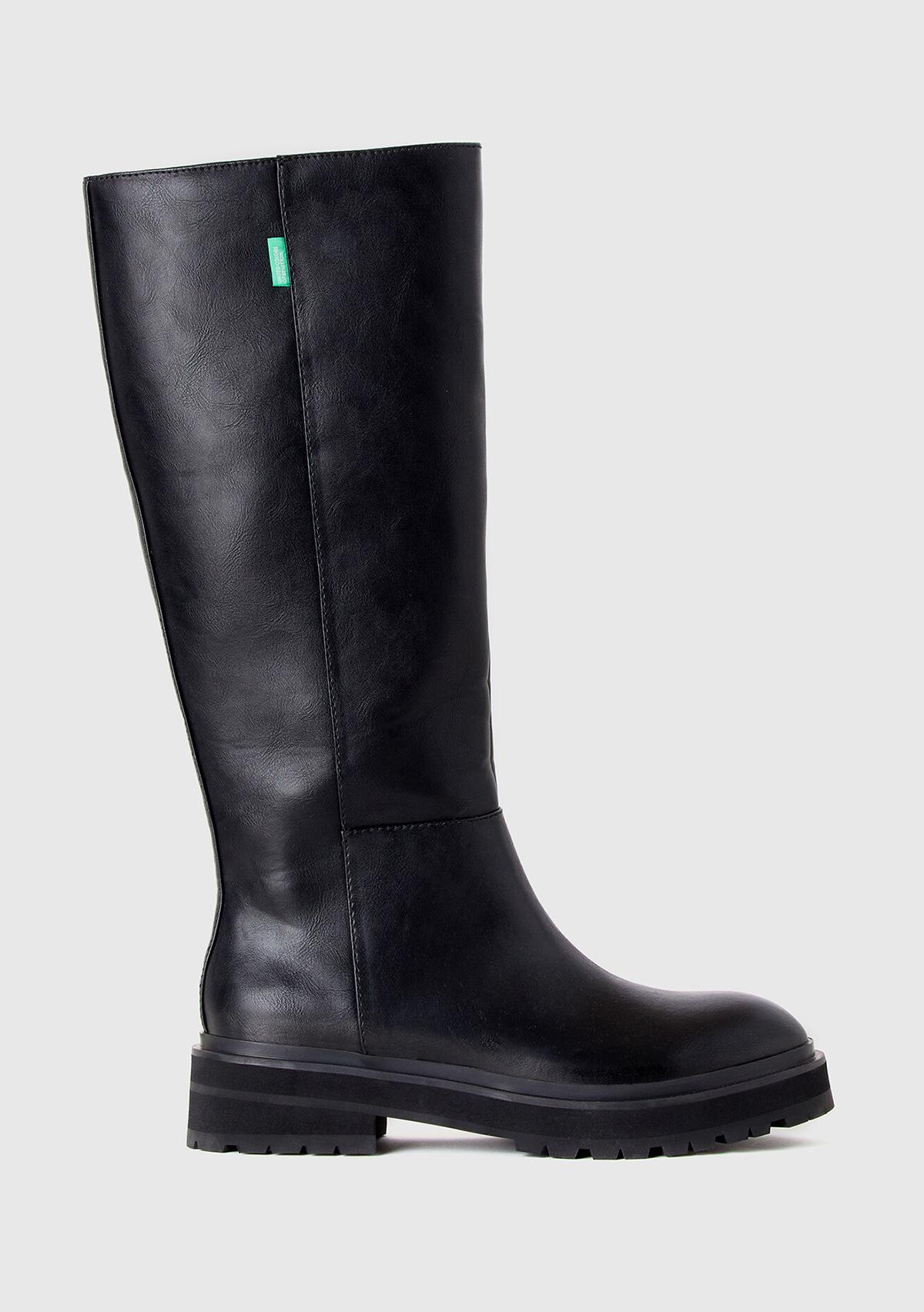 Kadın Siyah Suni Deri Uzun Bot