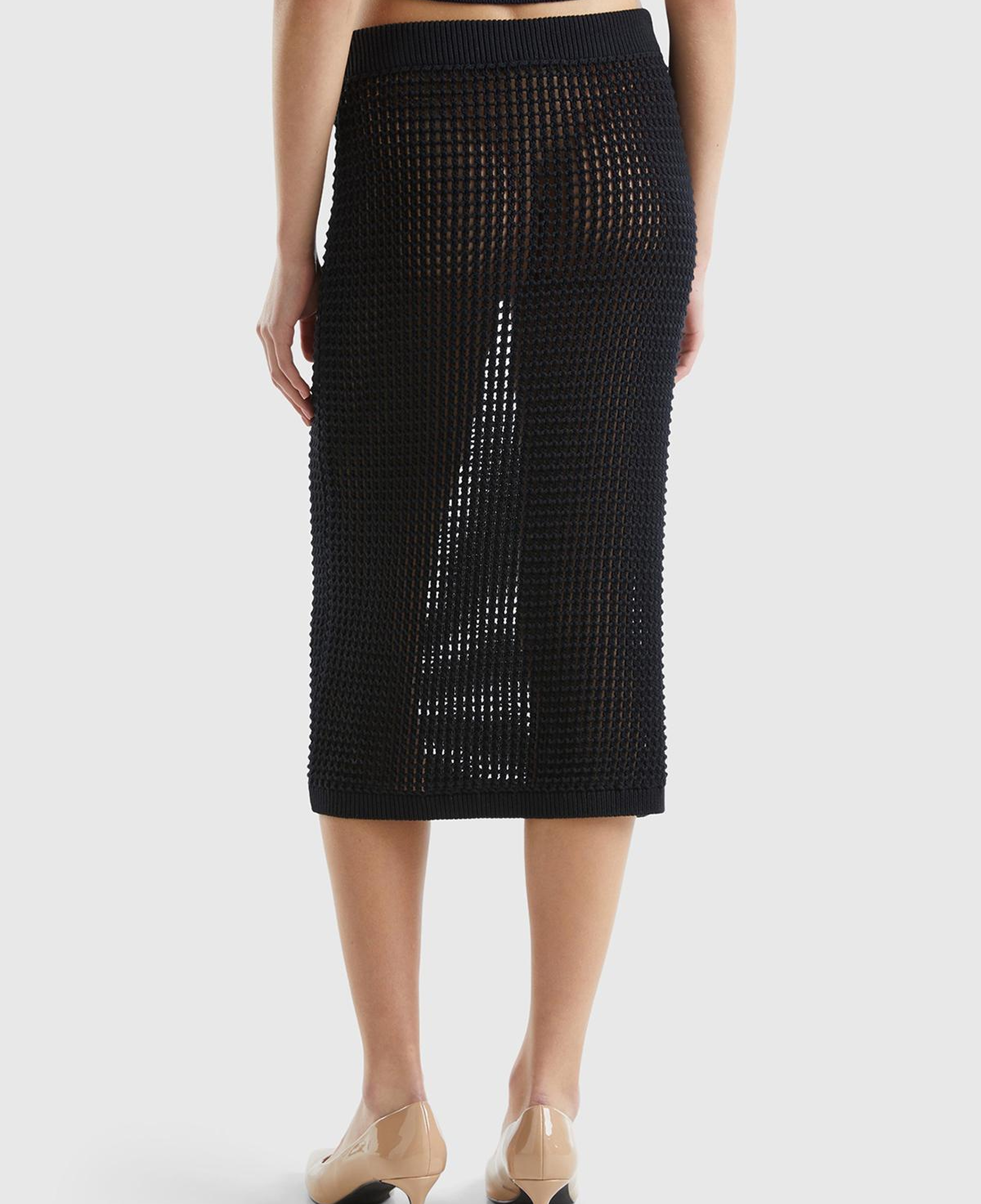 Kadın Siyah %100 Pamuk Örgü Motifli Diz Altı Etek