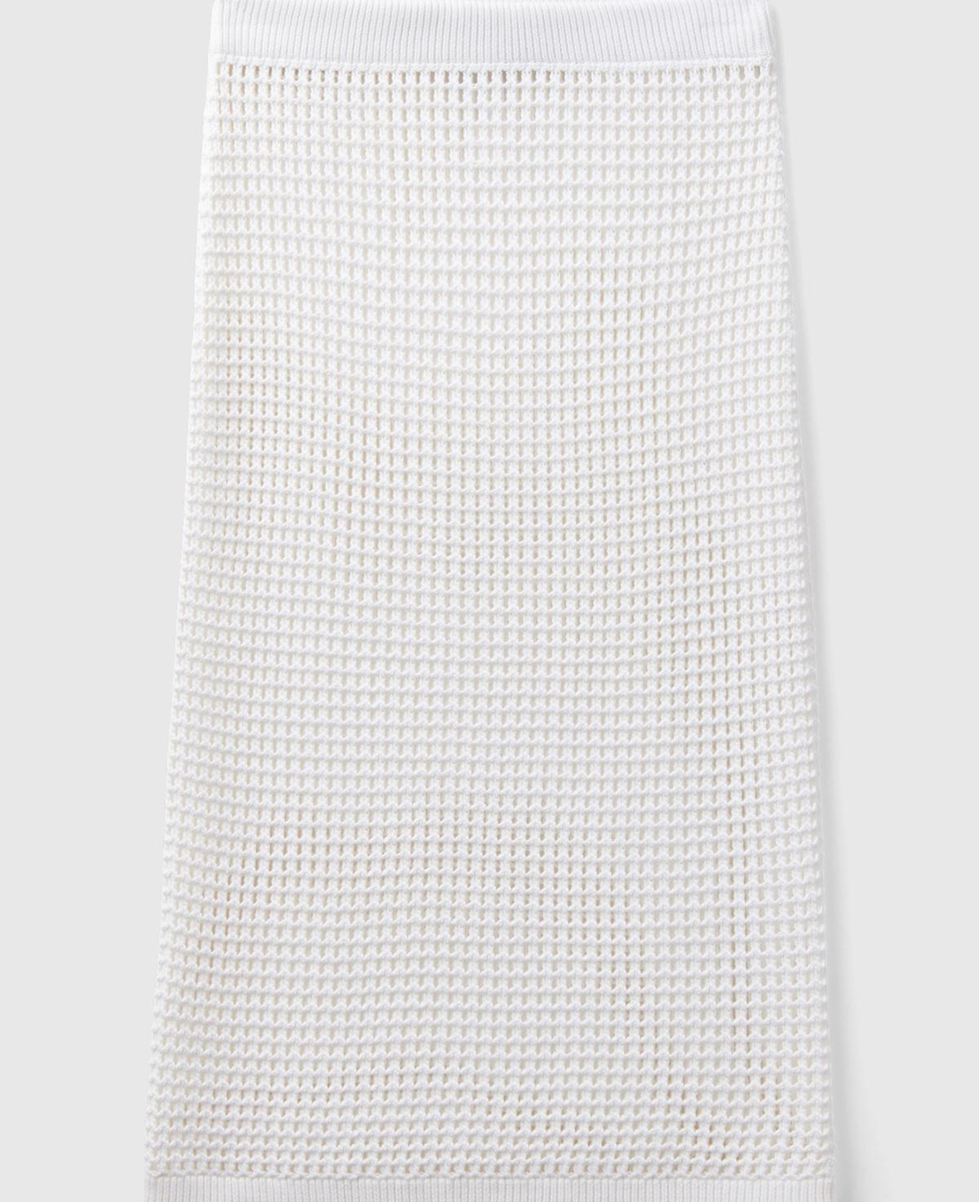 Kadın Beyaz %100 Pamuk Örgü Motifli Diz Altı Etek