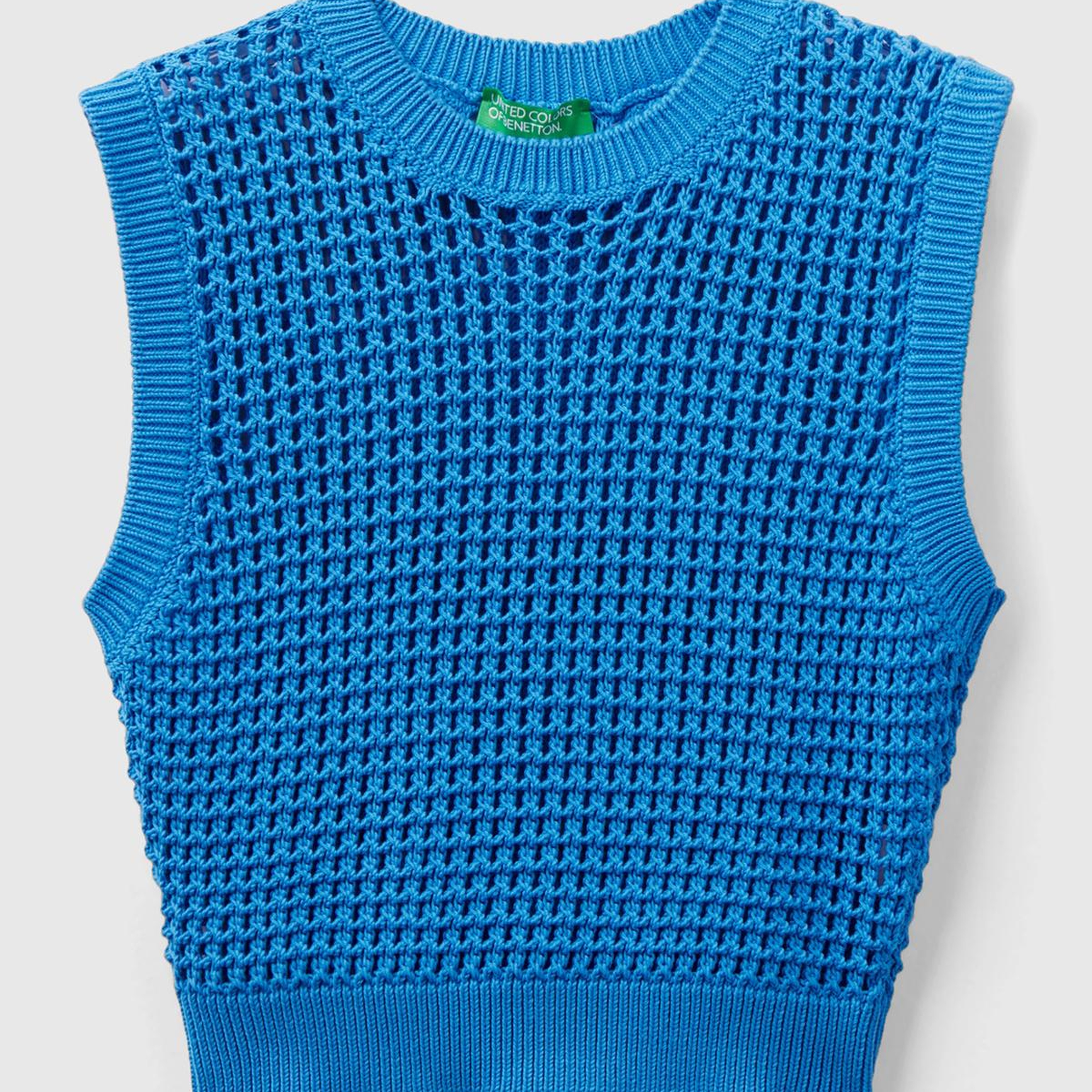Kadın Mavi %100 Pamuk Örgü Motifli Kalın Askılı Süveter