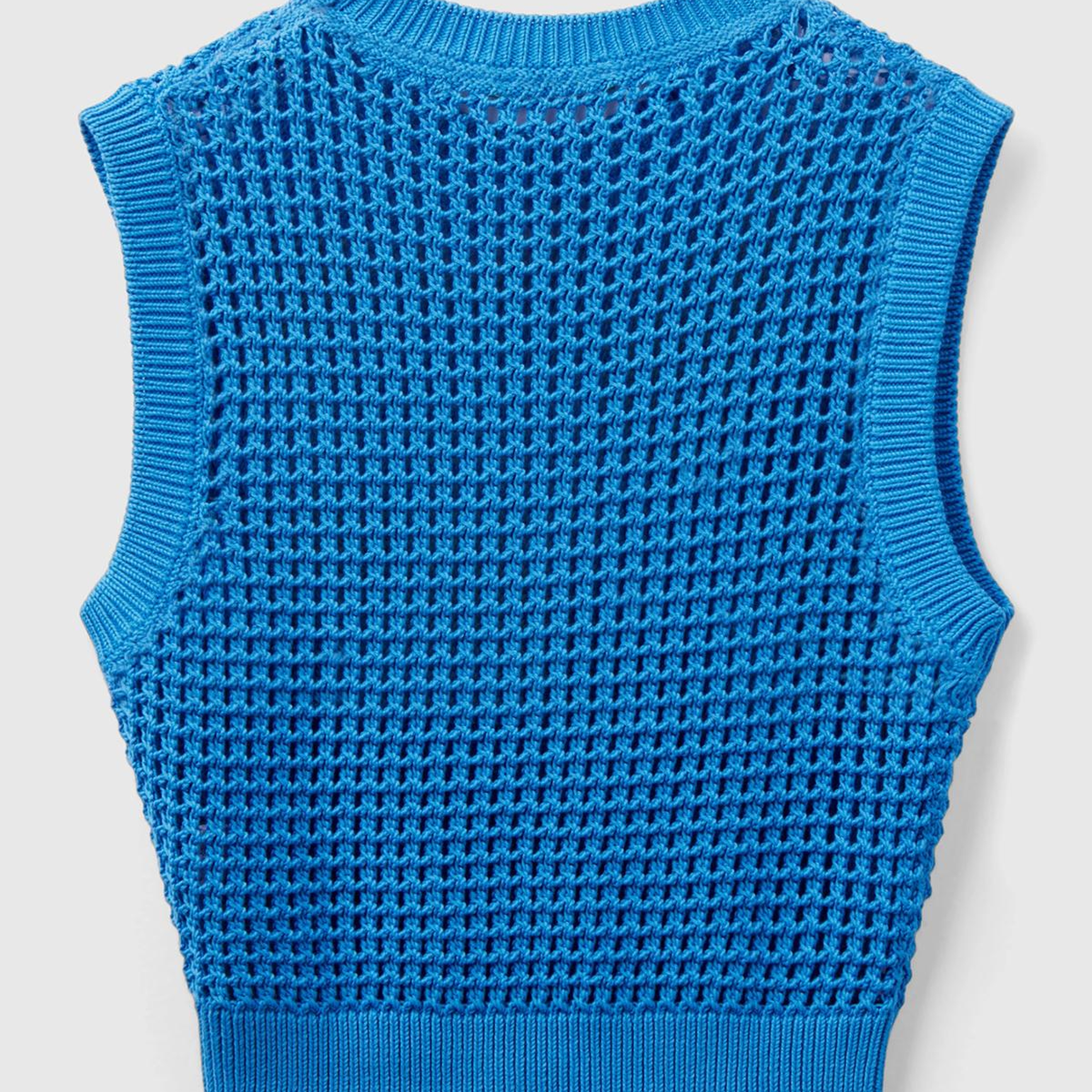 Kadın Mavi %100 Pamuk Örgü Motifli Kalın Askılı Süveter
