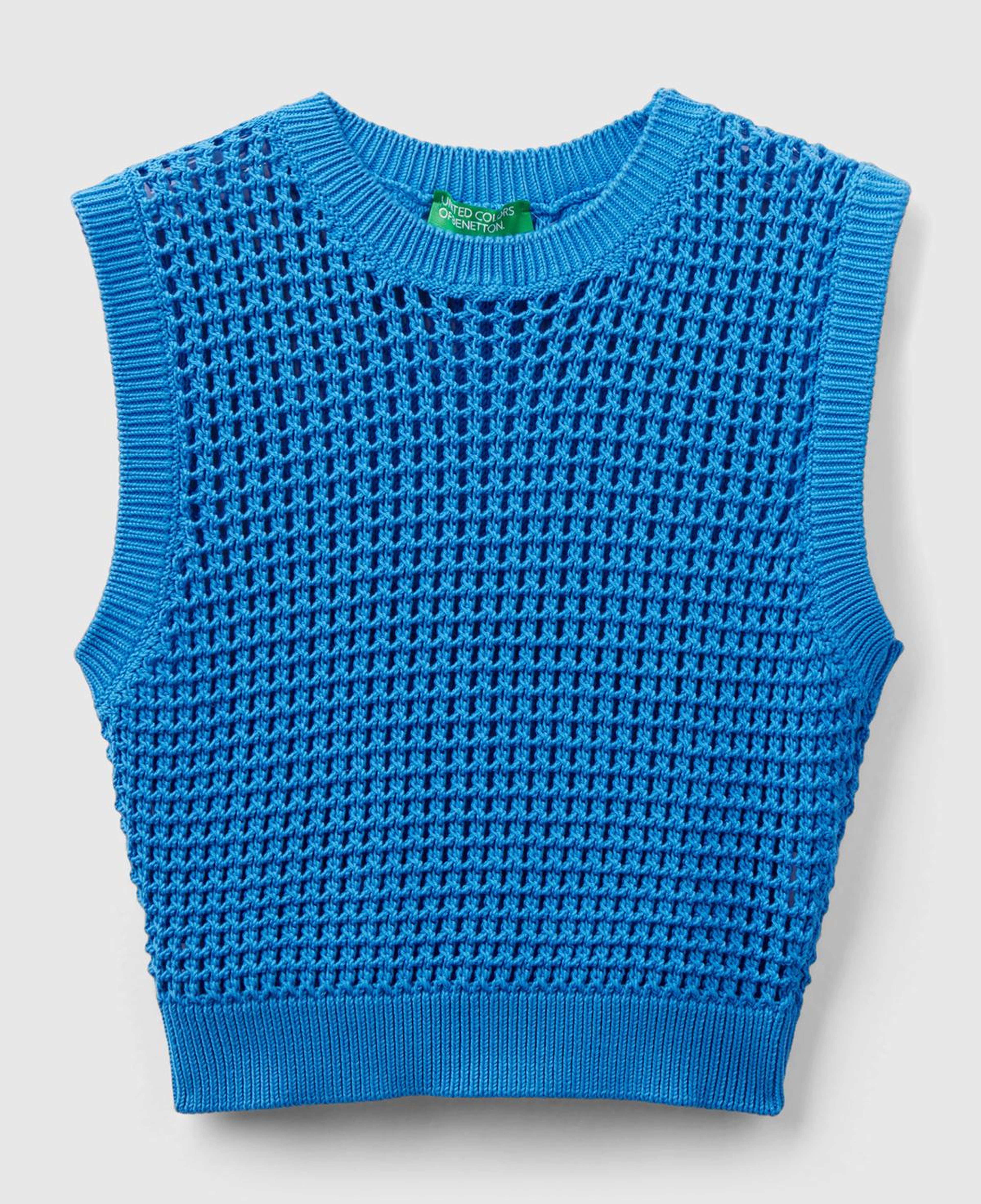 Kadın Mavi %100 Pamuk Örgü Motifli Kalın Askılı Süveter