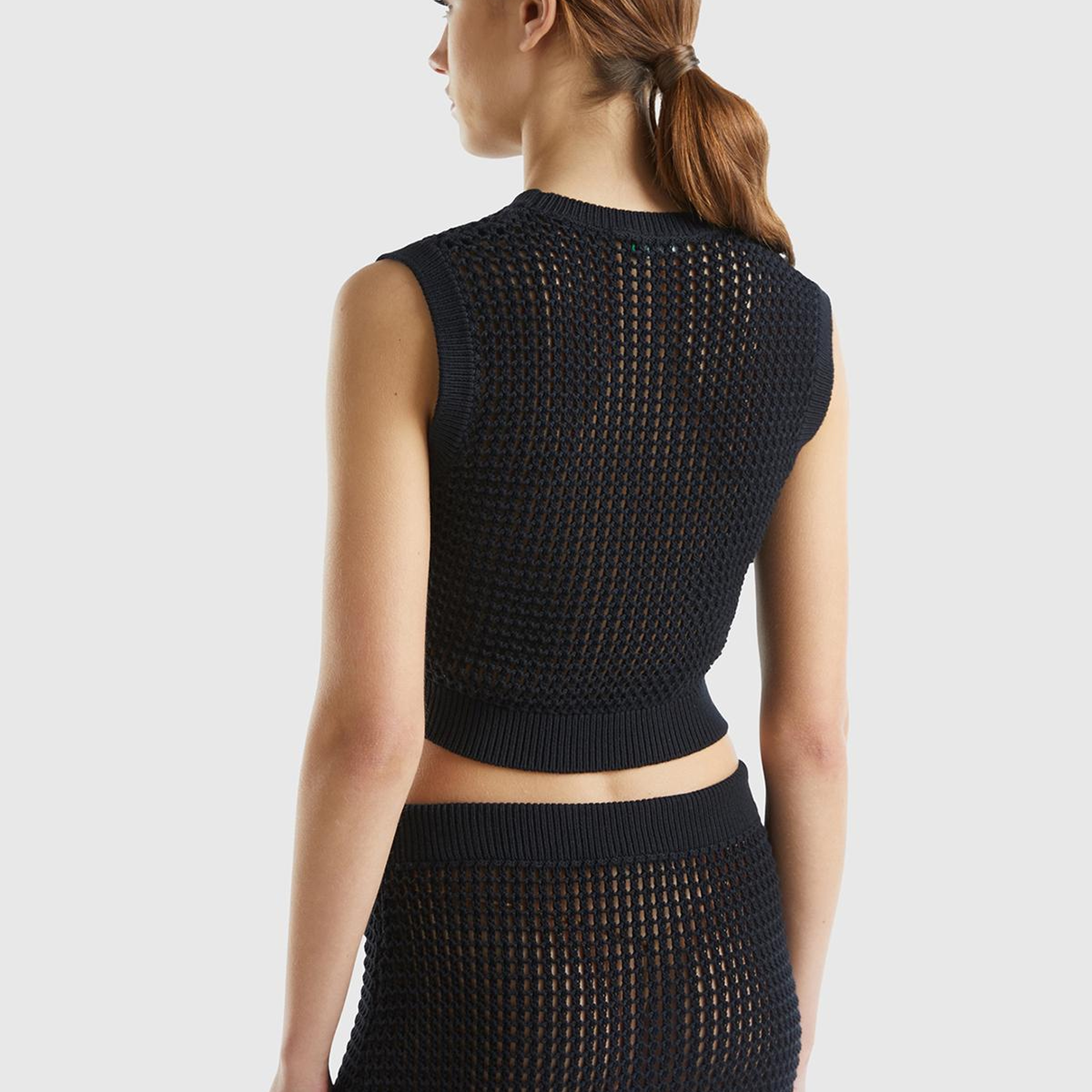 Kadın Siyah %100 Pamuk Örgü Motifli Kalın Askılı Süveter