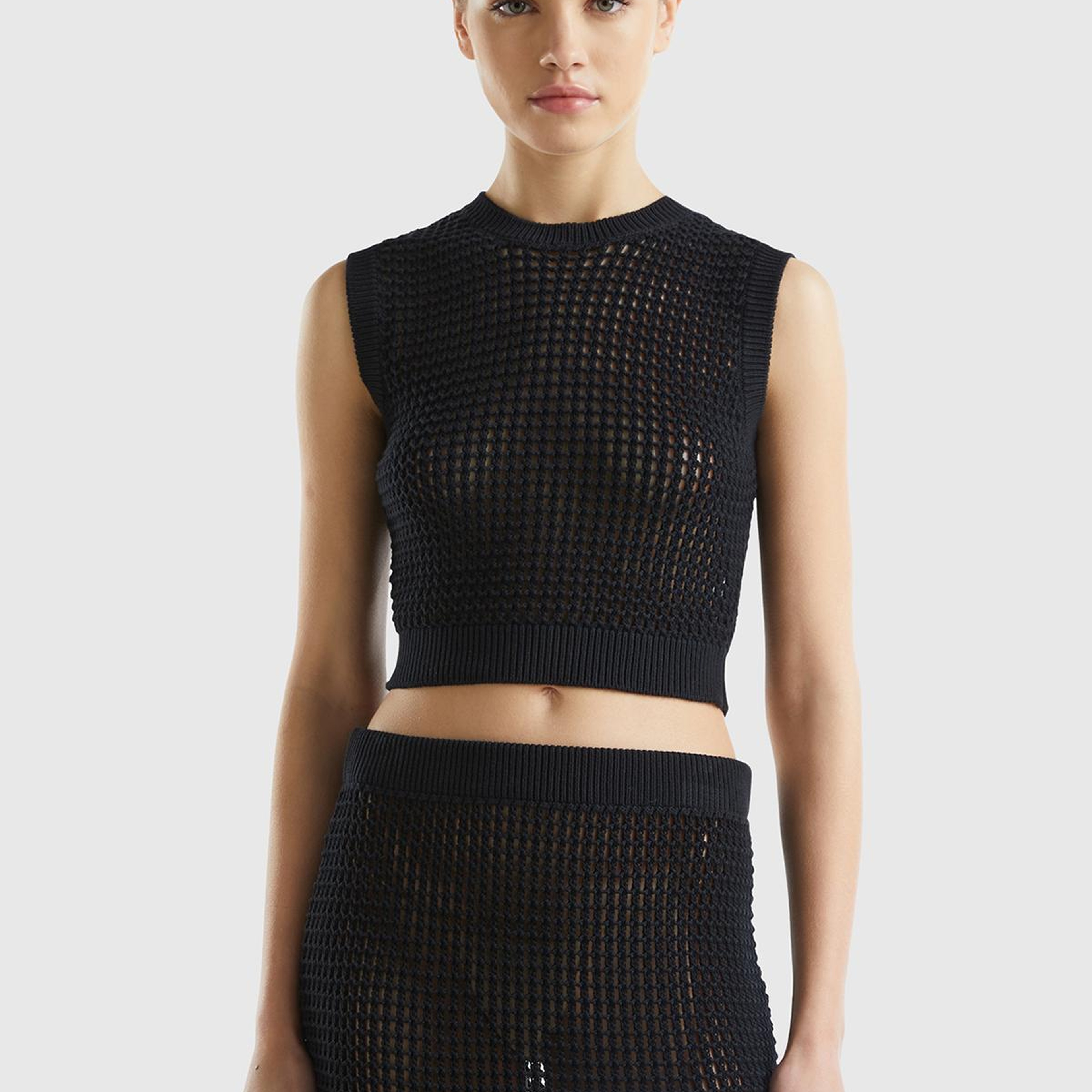 Kadın Siyah %100 Pamuk Örgü Motifli Kalın Askılı Süveter