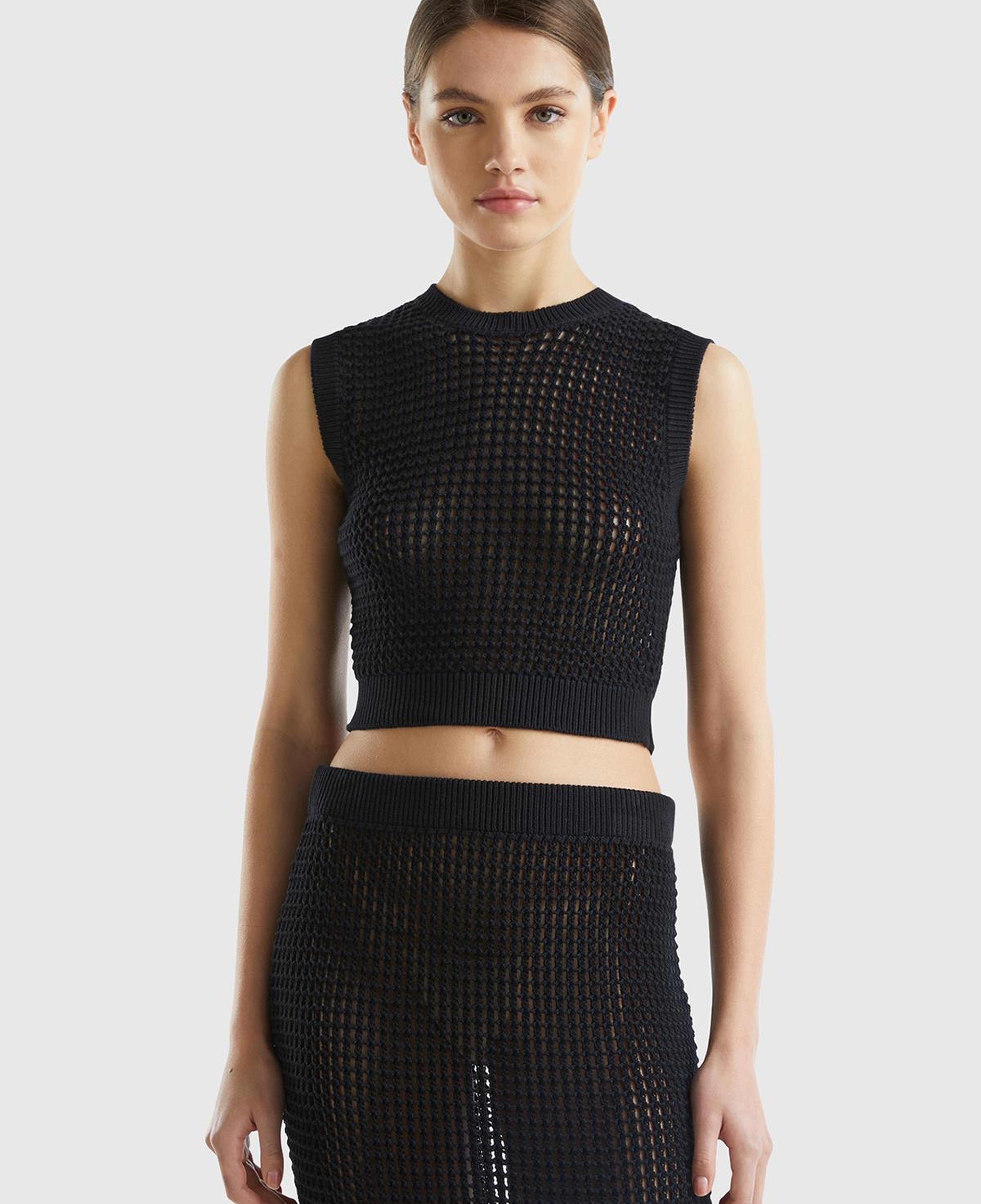 Kadın Siyah %100 Pamuk Örgü Motifli Kalın Askılı Süveter