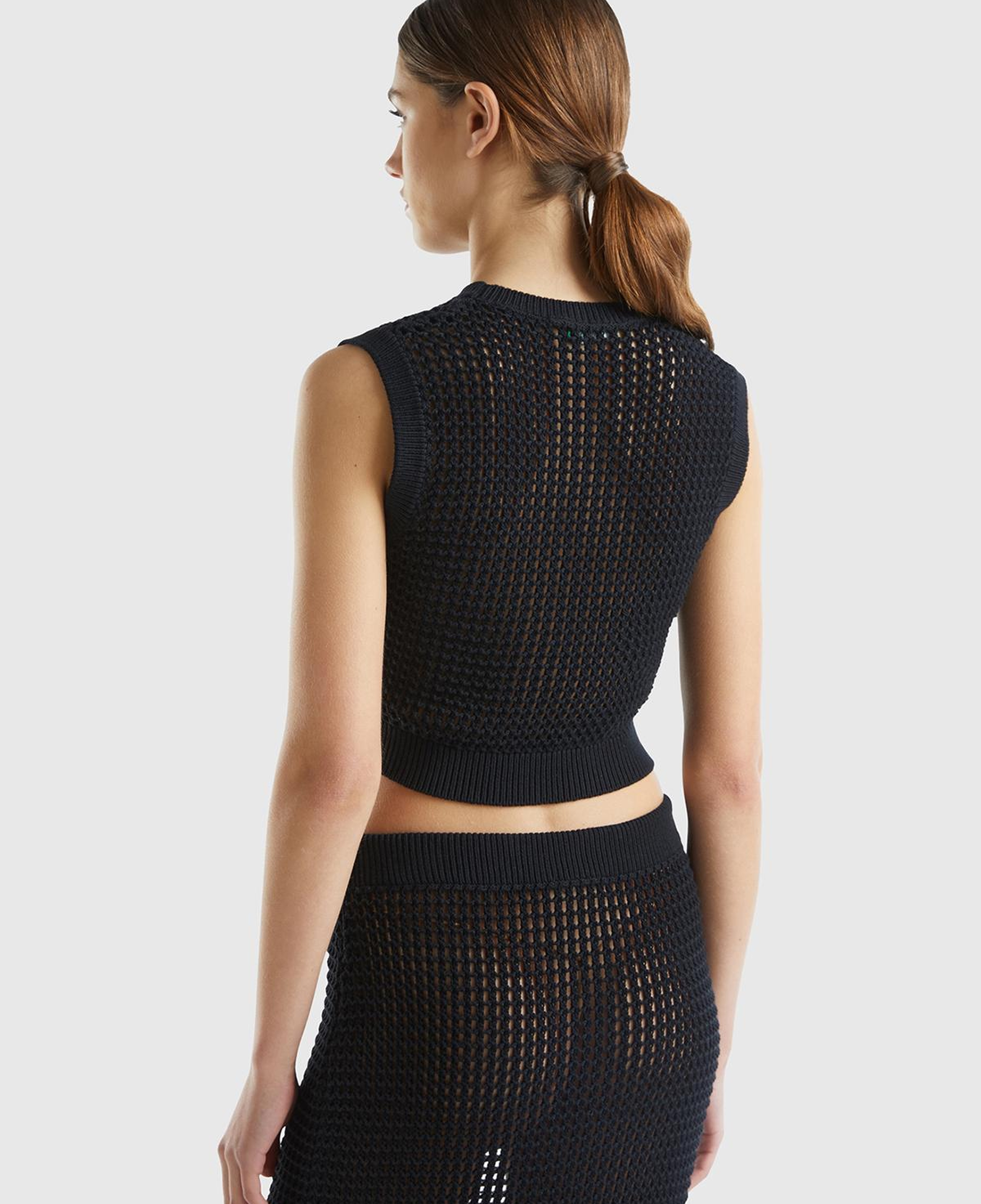 Kadın Siyah %100 Pamuk Örgü Motifli Kalın Askılı Süveter