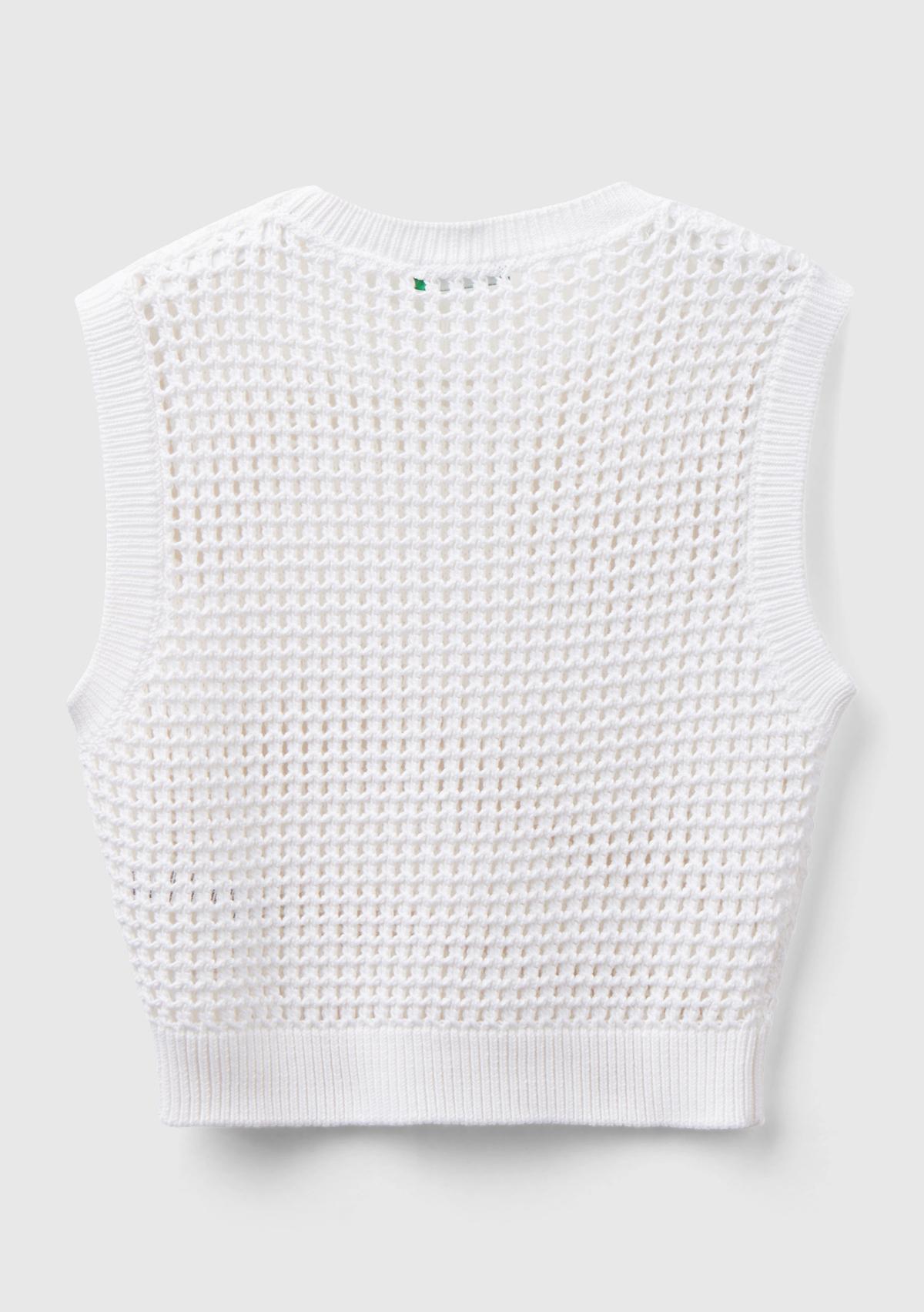 Kadın Beyaz %100 Pamuk Örgü Motifli Kalın Askılı Süveter