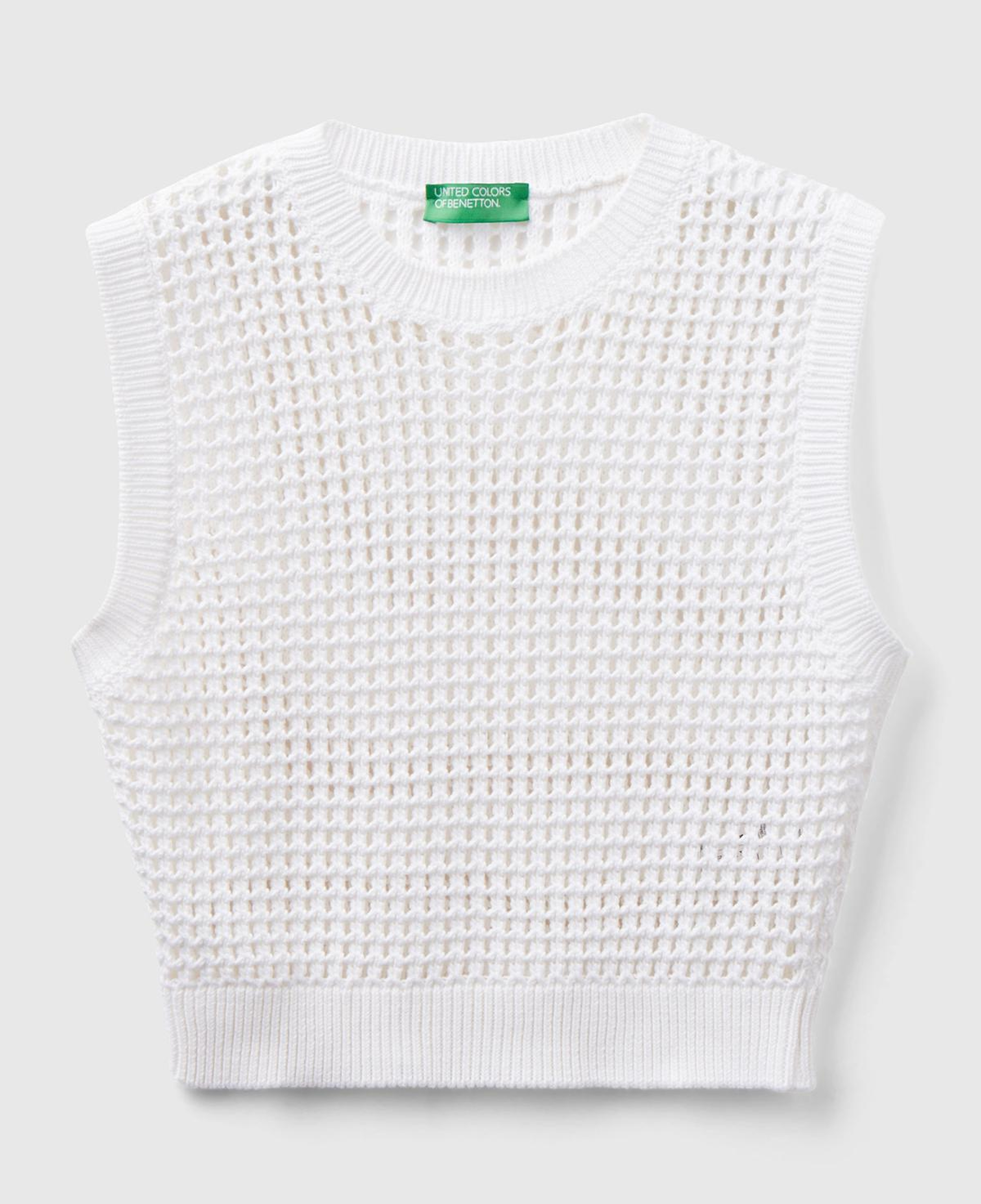 Kadın Beyaz %100 Pamuk Örgü Motifli Kalın Askılı Süveter