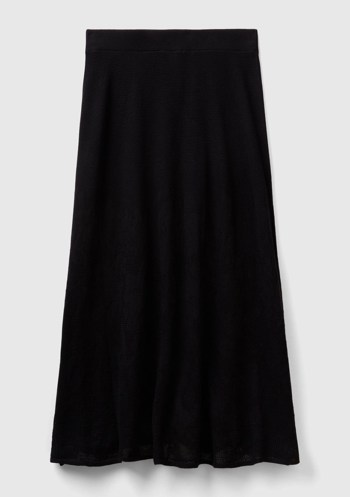 Kadın Siyah Pamuk Modal Karışımlı Dantel Dokulu Midi Etek