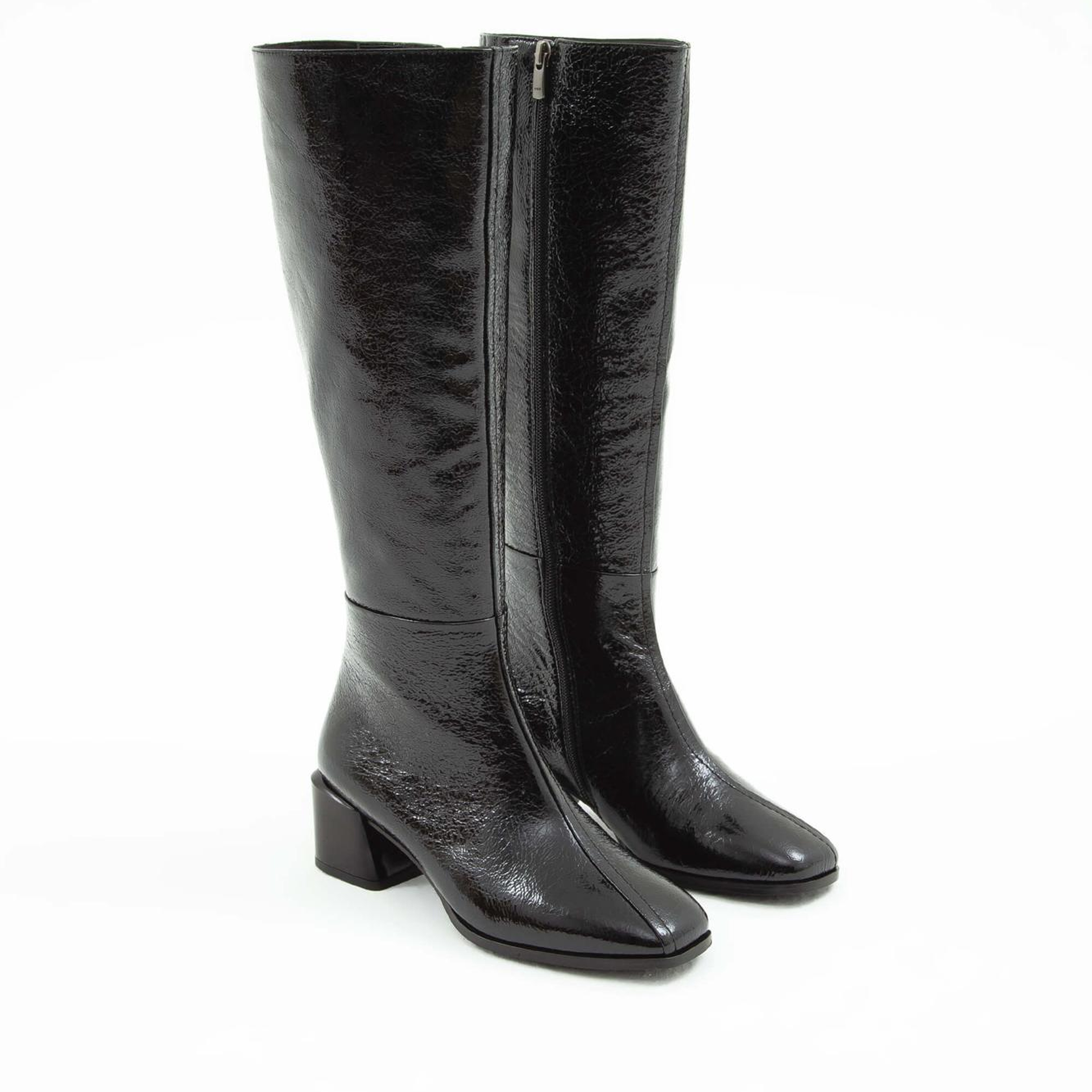 Tamer Tanca Kadın Hakiki Deri Siyah Rugan Topuklu Çizme