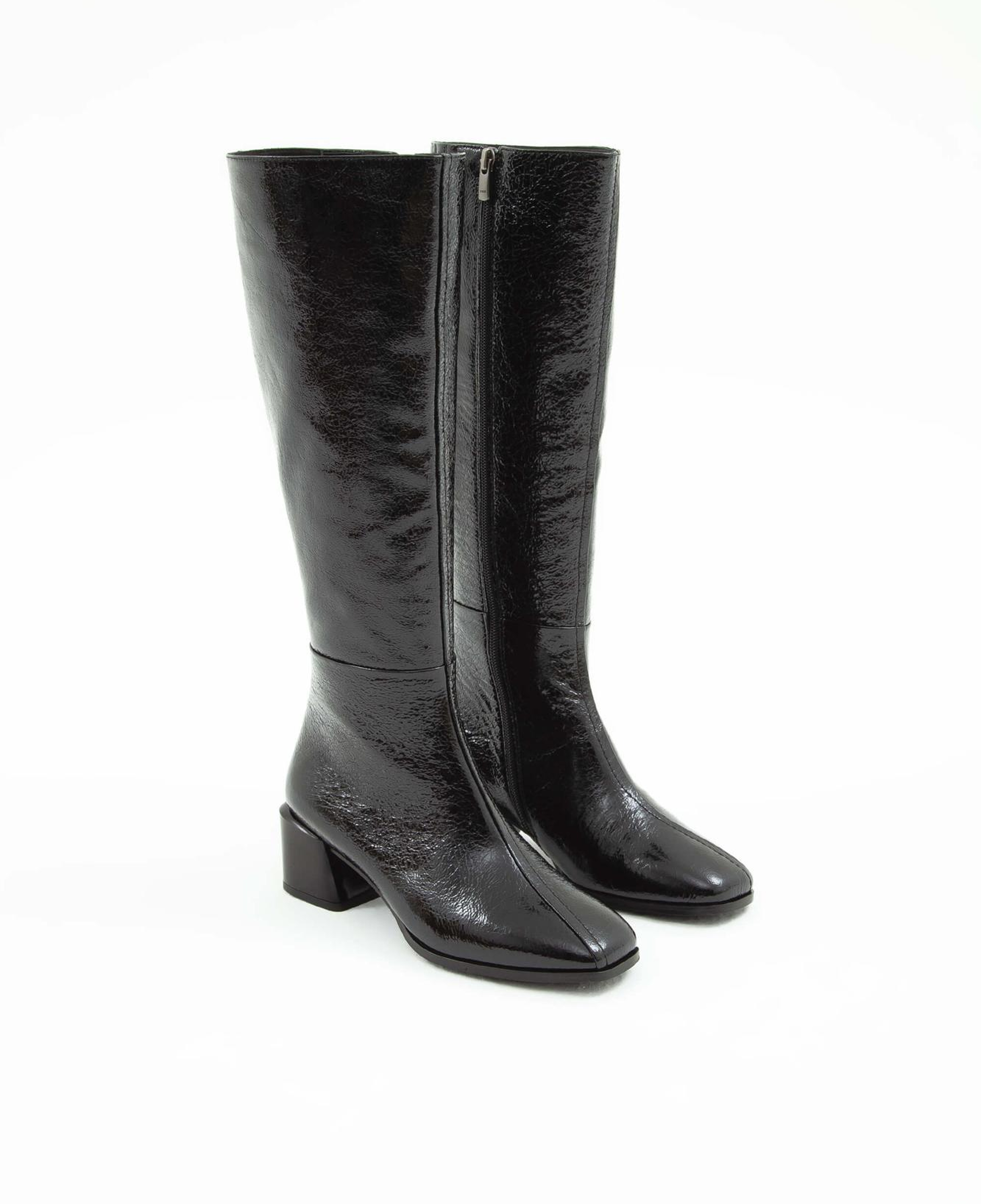 Tamer Tanca Kadın Hakiki Deri Siyah Rugan Topuklu Çizme