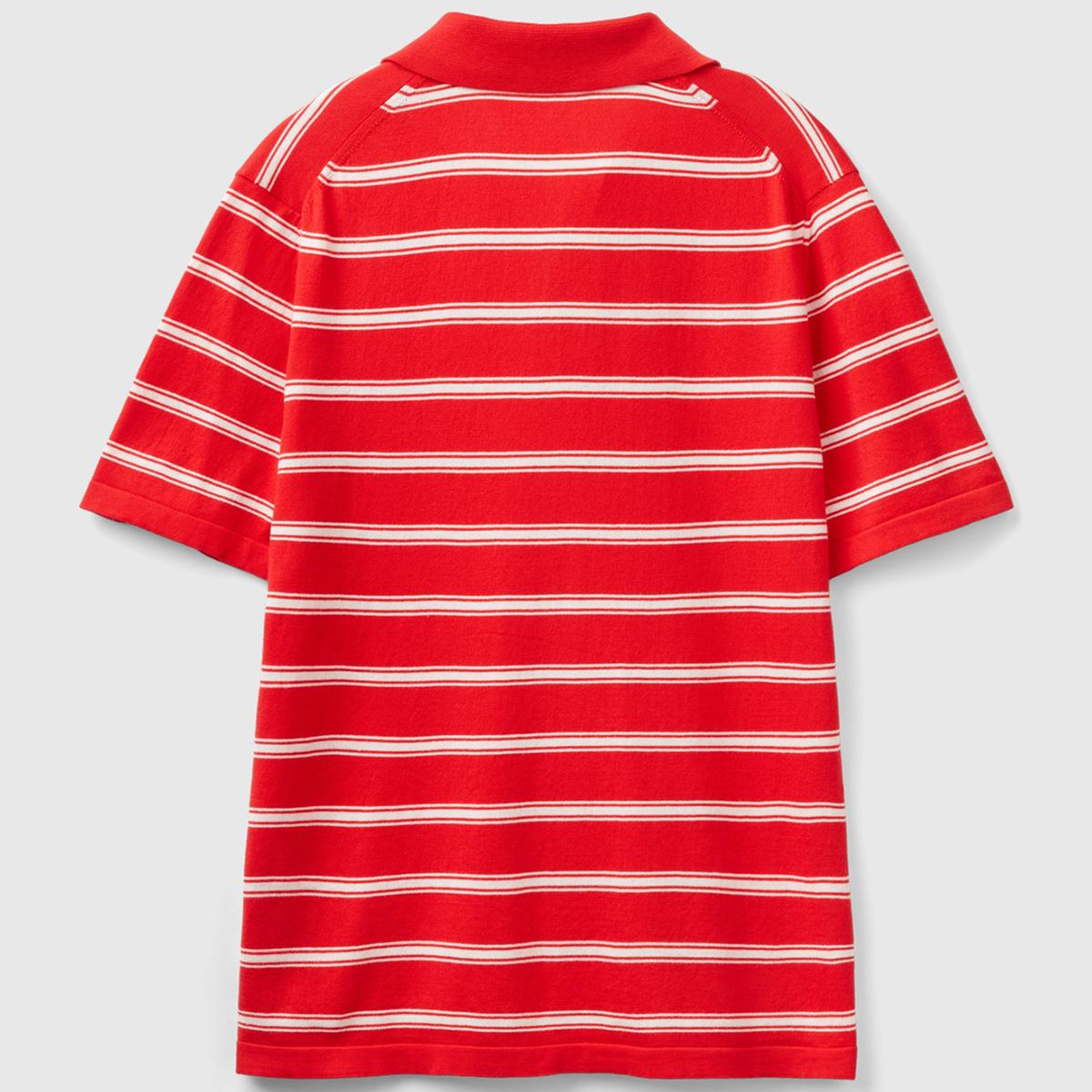 Erkek Kırmızı %100 Pamuk Çizgili 3 Düğmeli Polo Yaka Triko T-Shirt