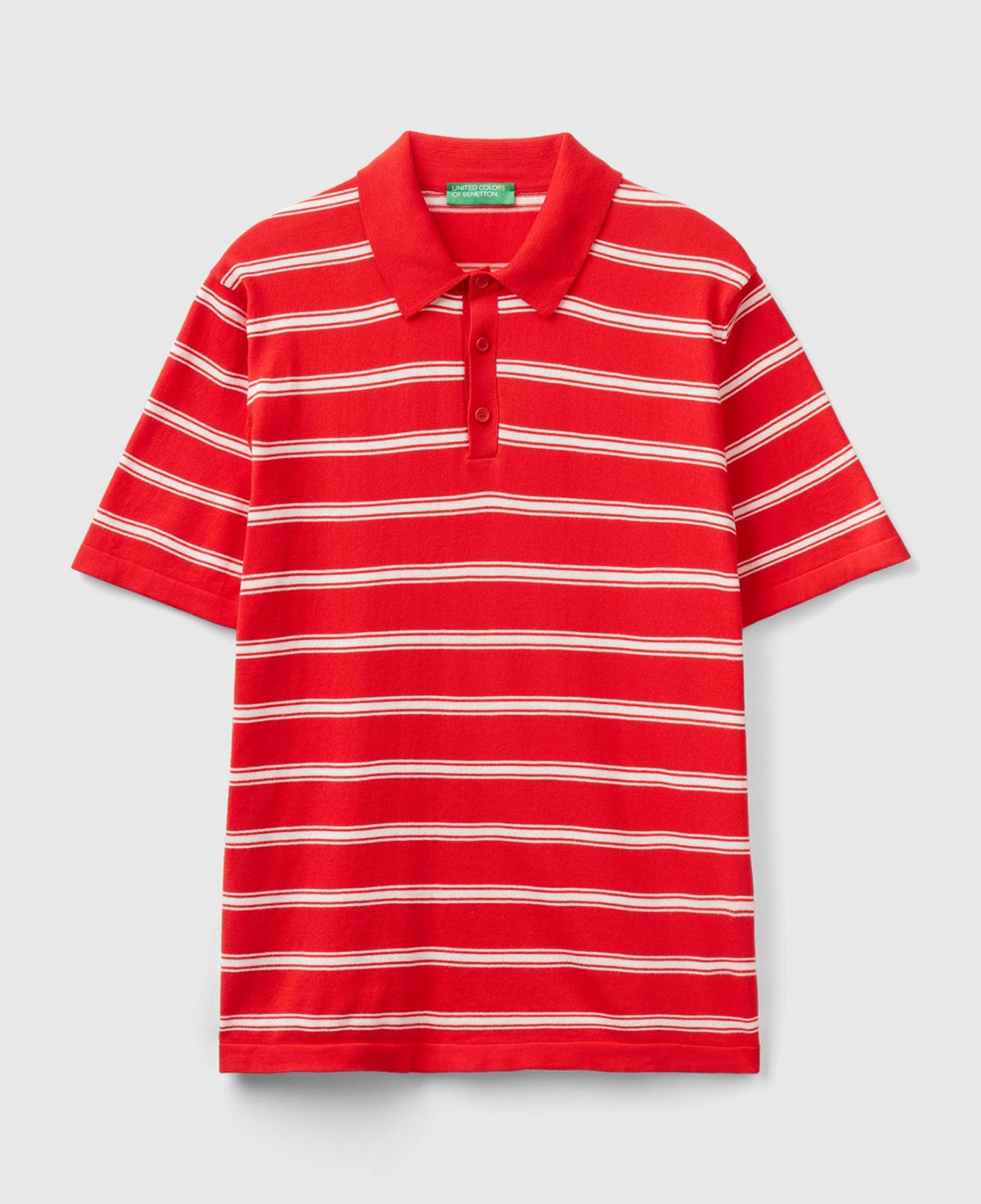 Erkek Kırmızı %100 Pamuk Çizgili 3 Düğmeli Polo Yaka Triko T-Shirt