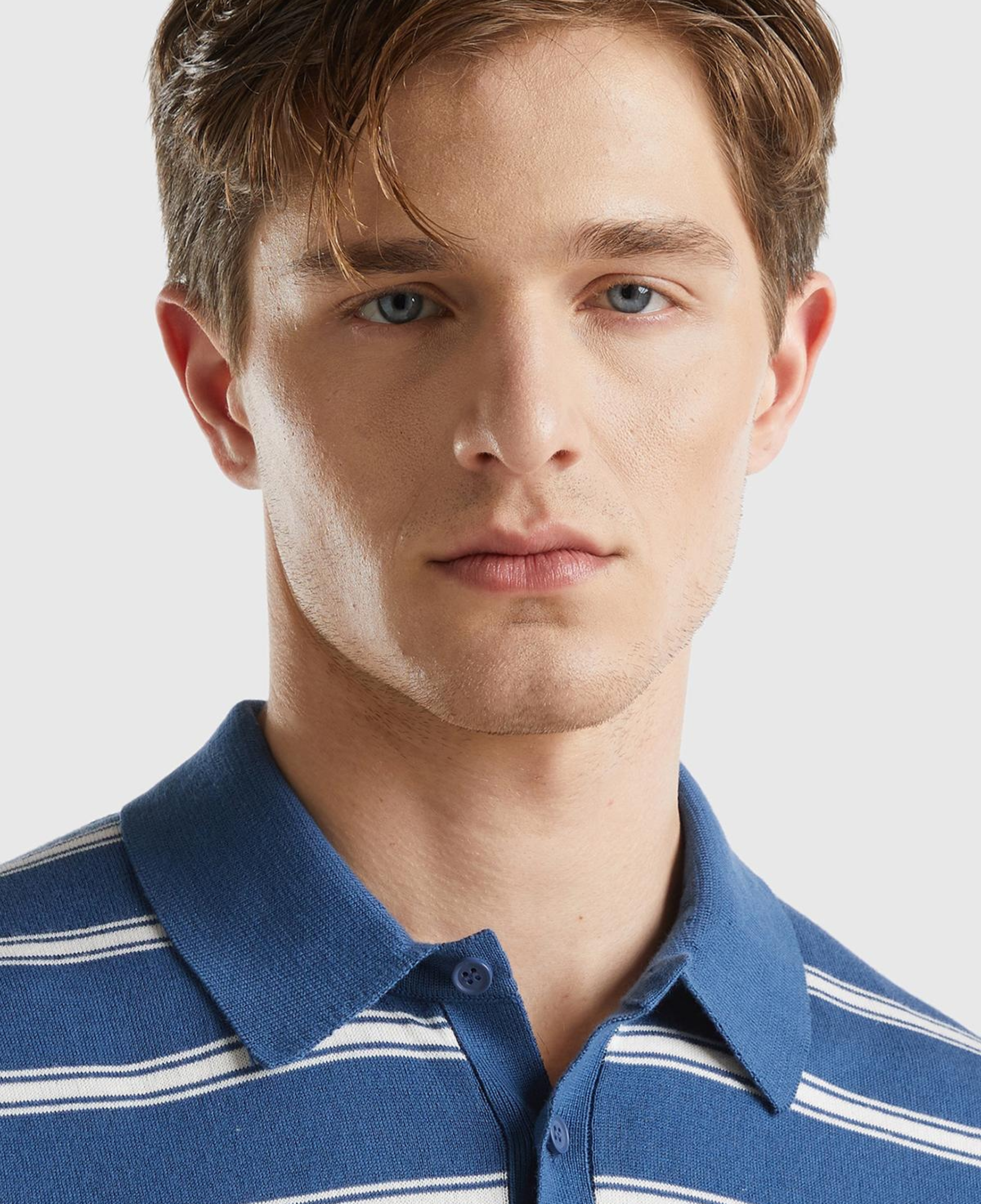 Erkek Gece Mavisi %100 Pamuk Çizgili 3 Düğmeli Polo Yaka Triko T-Shirt