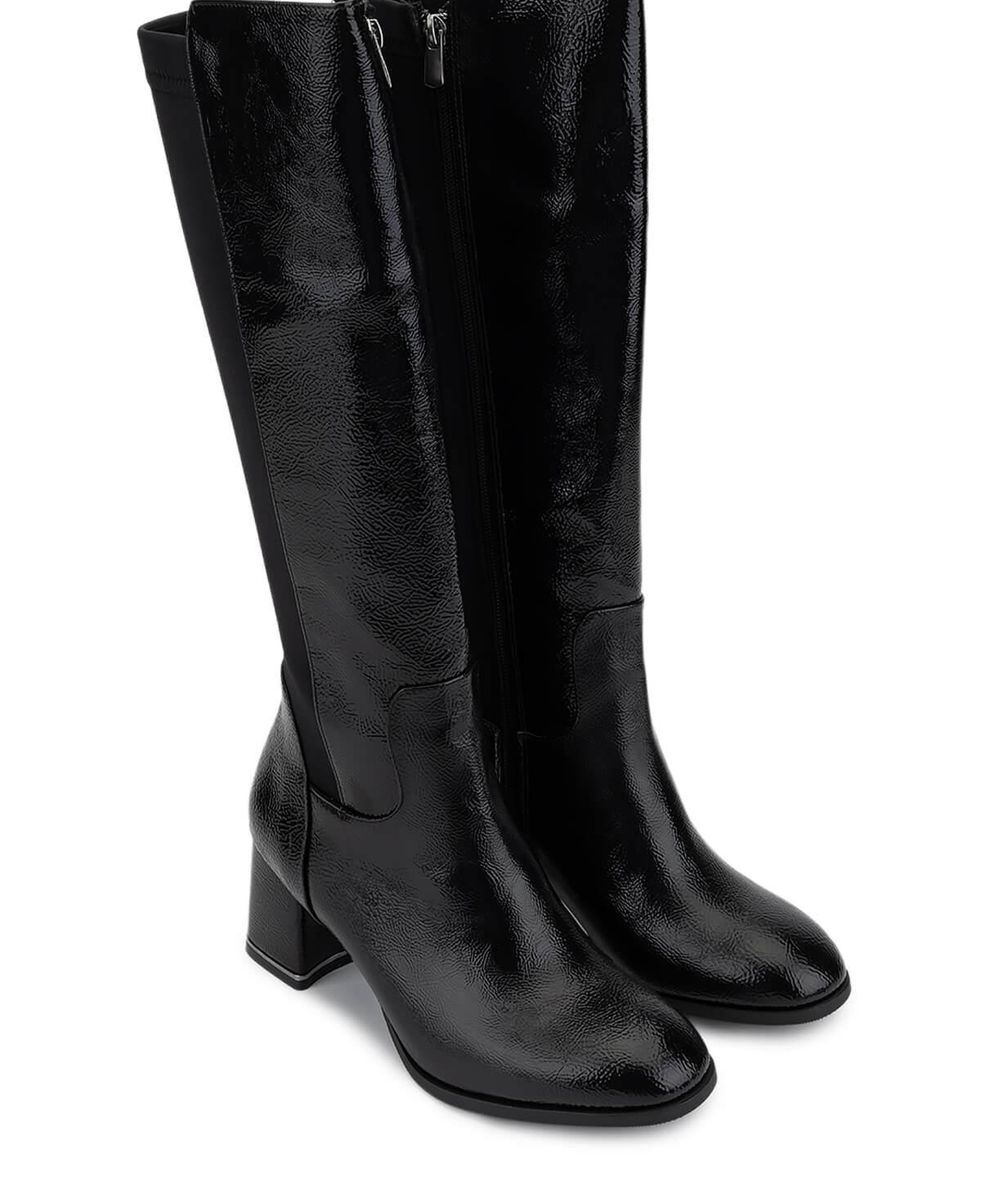 Tamer Tanca Kadın Suni Deri Siyah Rugan Topuklu Çizme