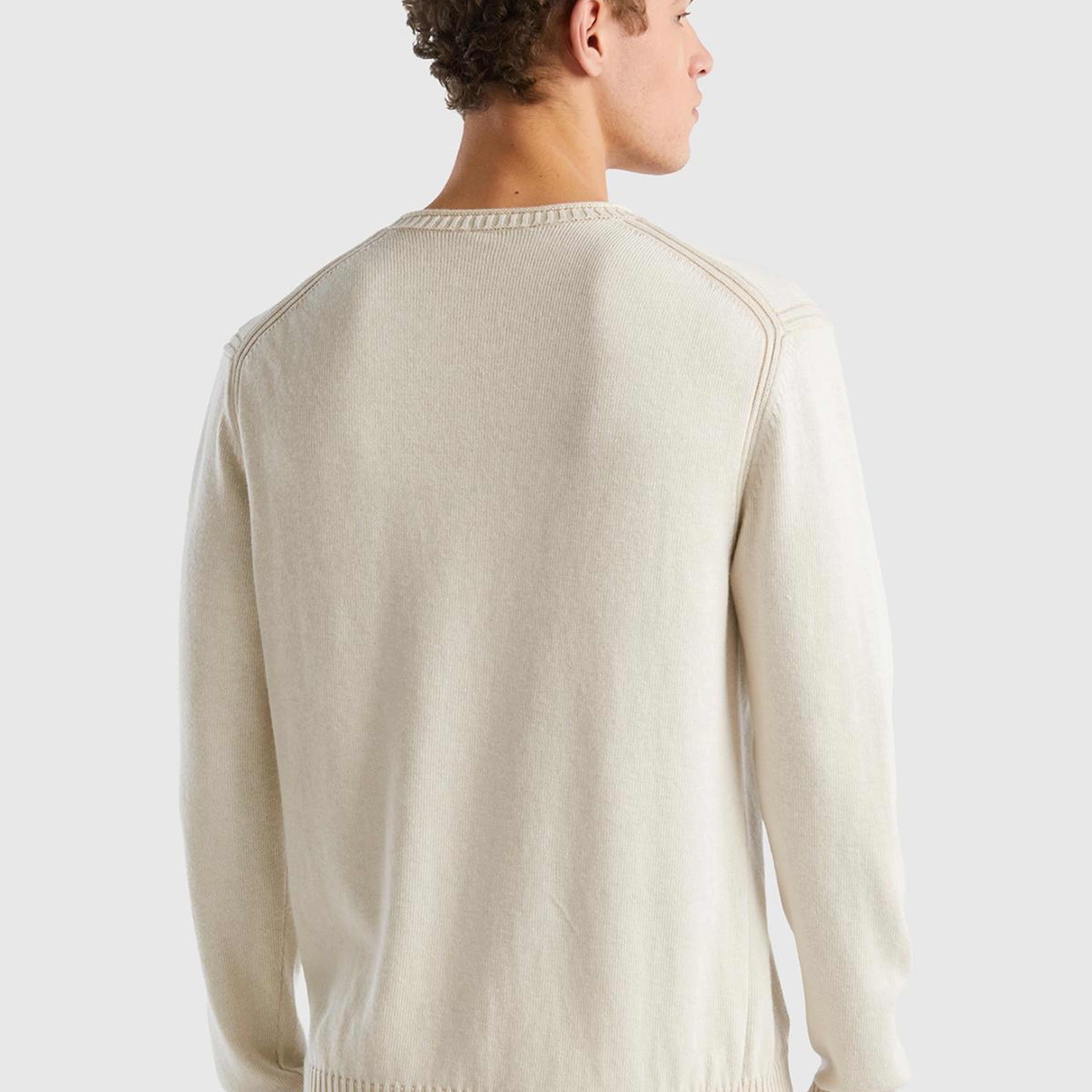 Erkek Krem Pamuk Karışımlı Bisiklet Yaka Basic Kazak