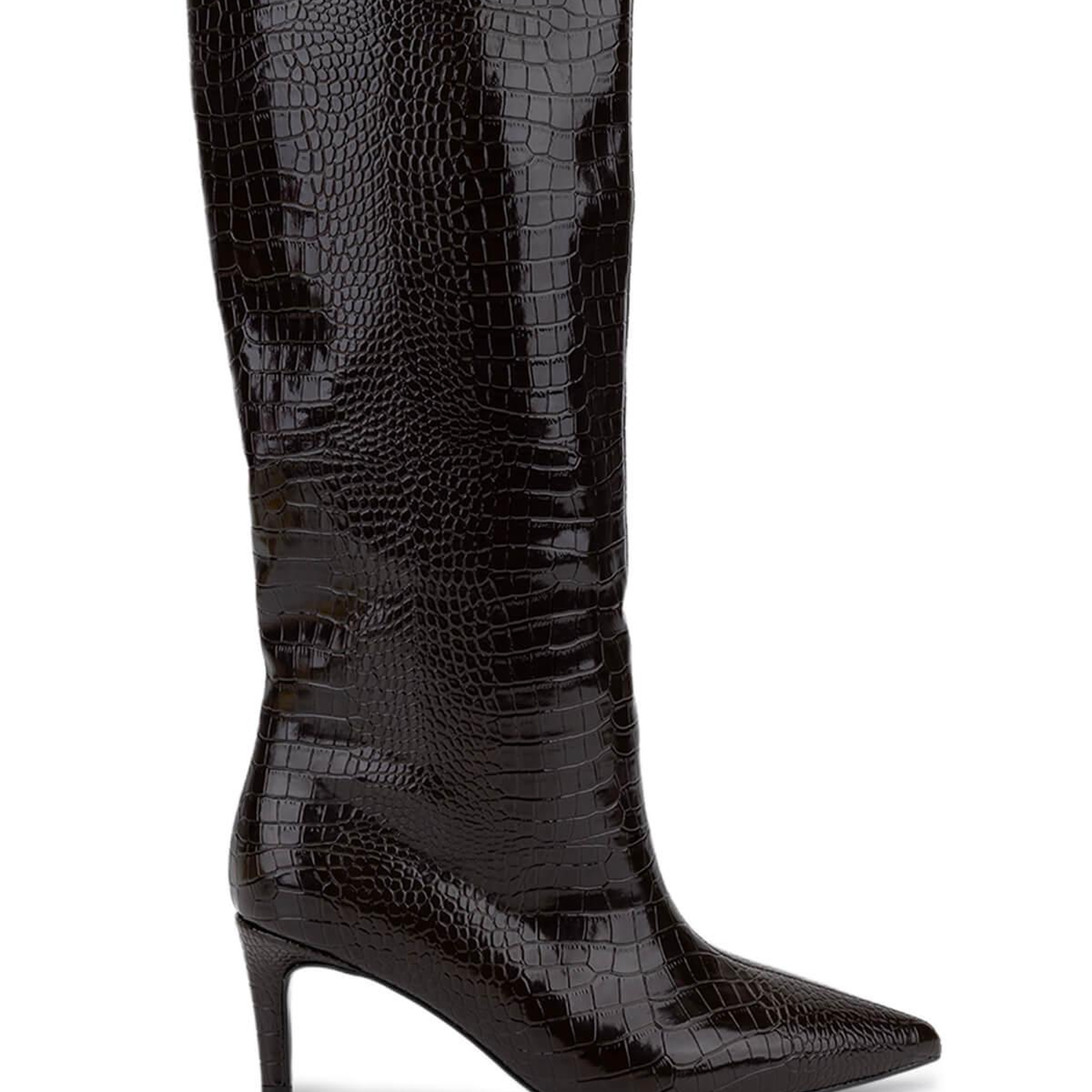 Tamer Tanca Kadın Suni Deri Kahverengi Kroko Topuklu Çizme