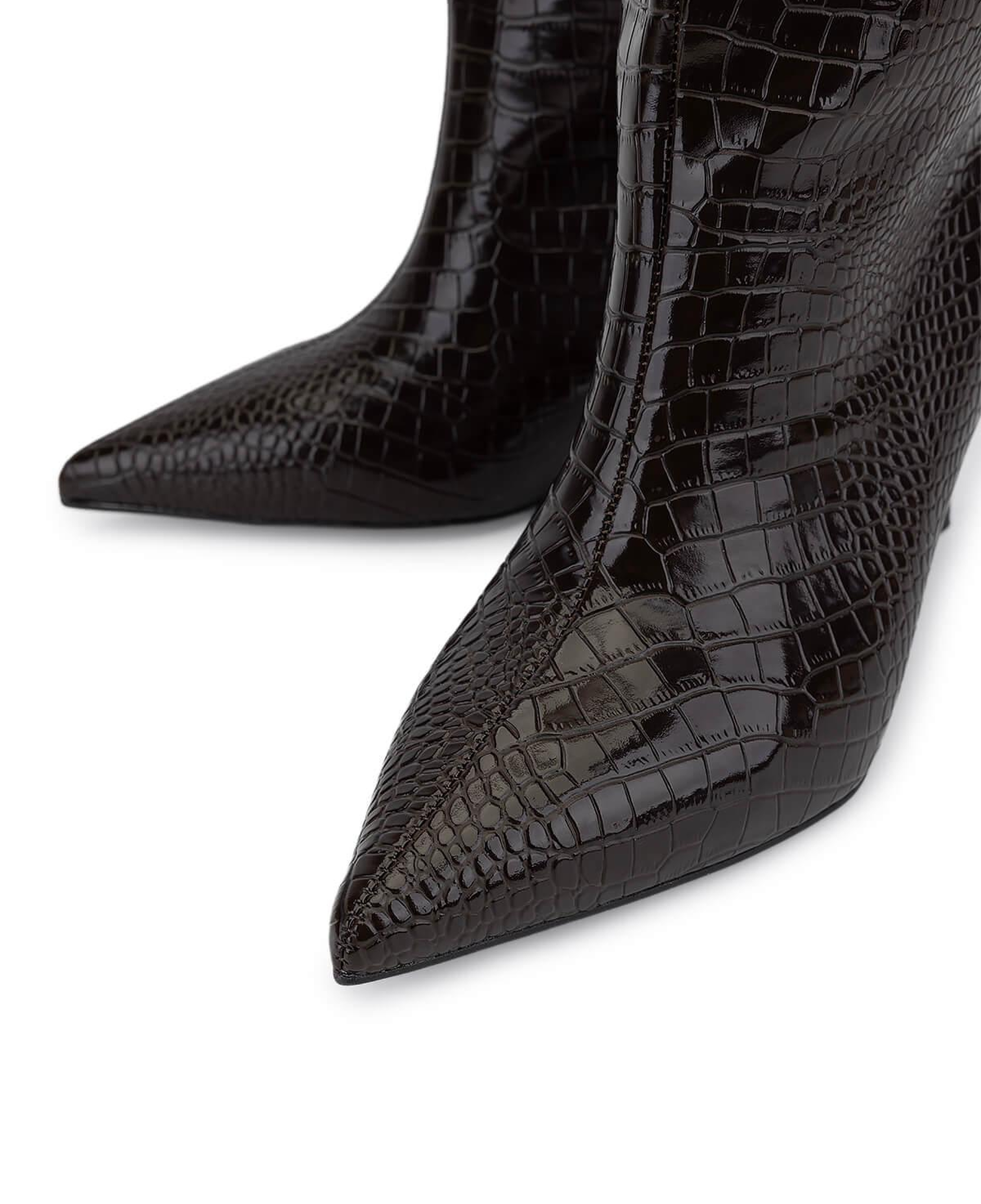 Tamer Tanca Kadın Suni Deri Kahverengi Kroko Topuklu Çizme