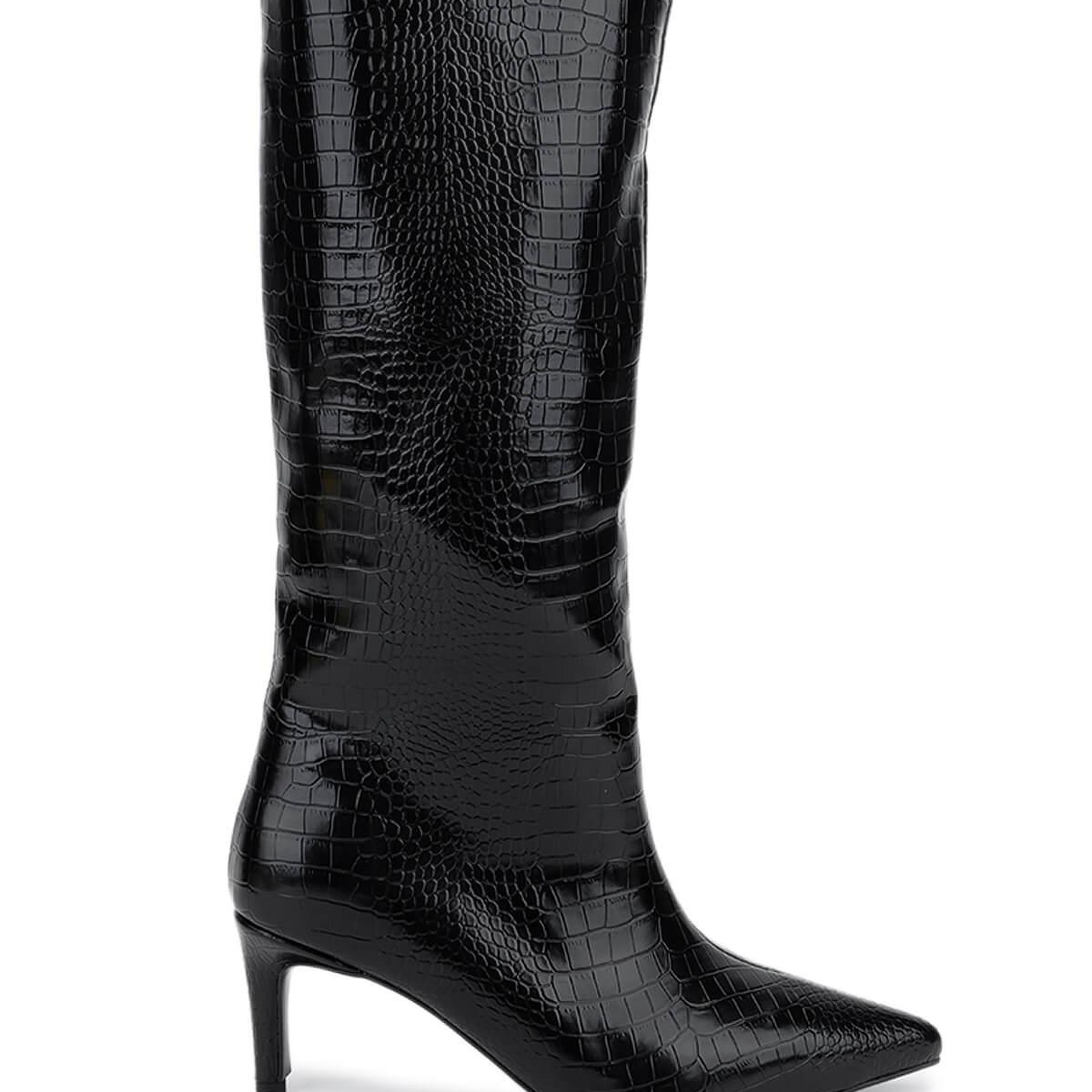 Tamer Tanca Kadın Suni Deri Siyah Kroko Topuklu Çizme