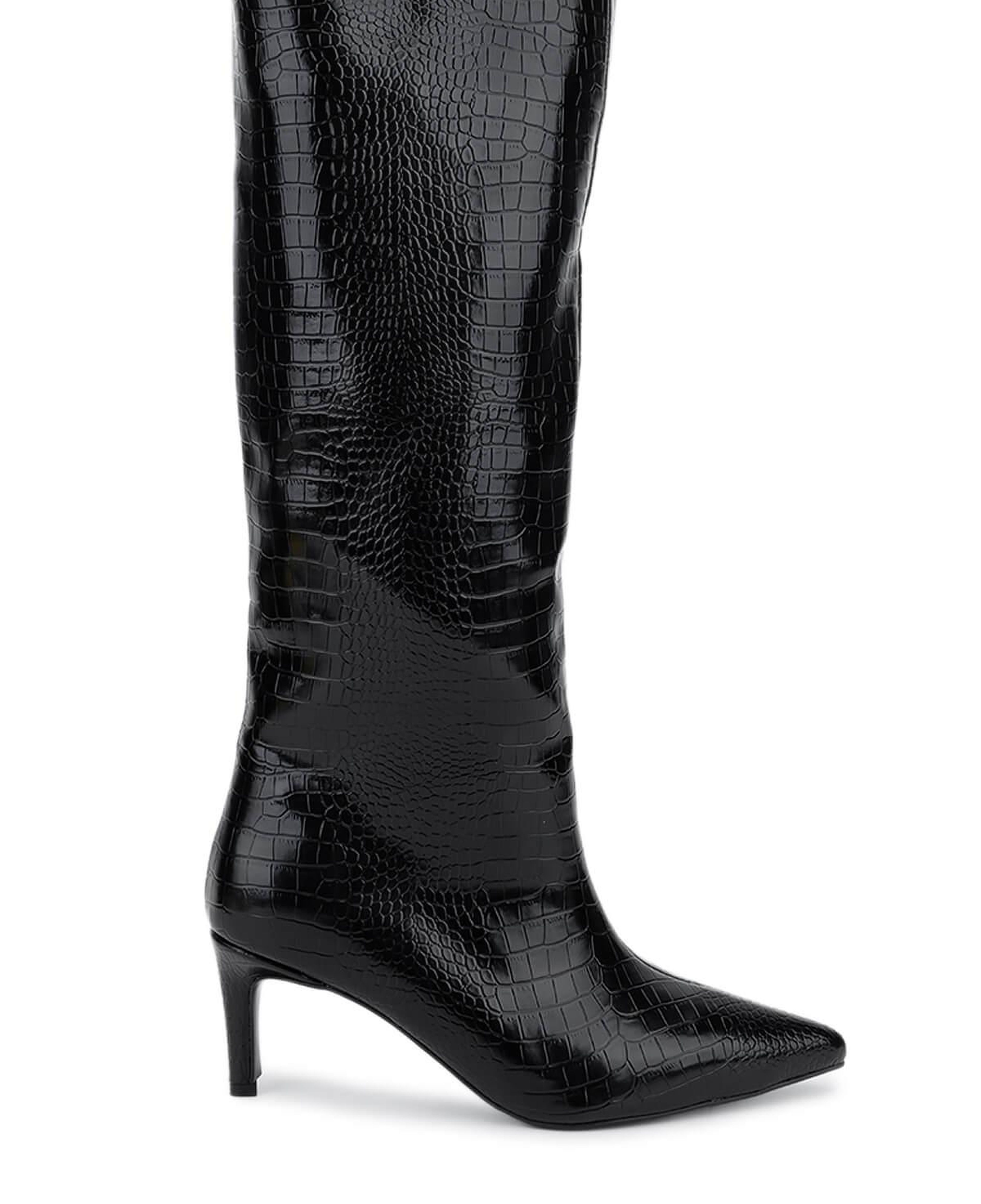 Tamer Tanca Kadın Suni Deri Siyah Kroko Topuklu Çizme