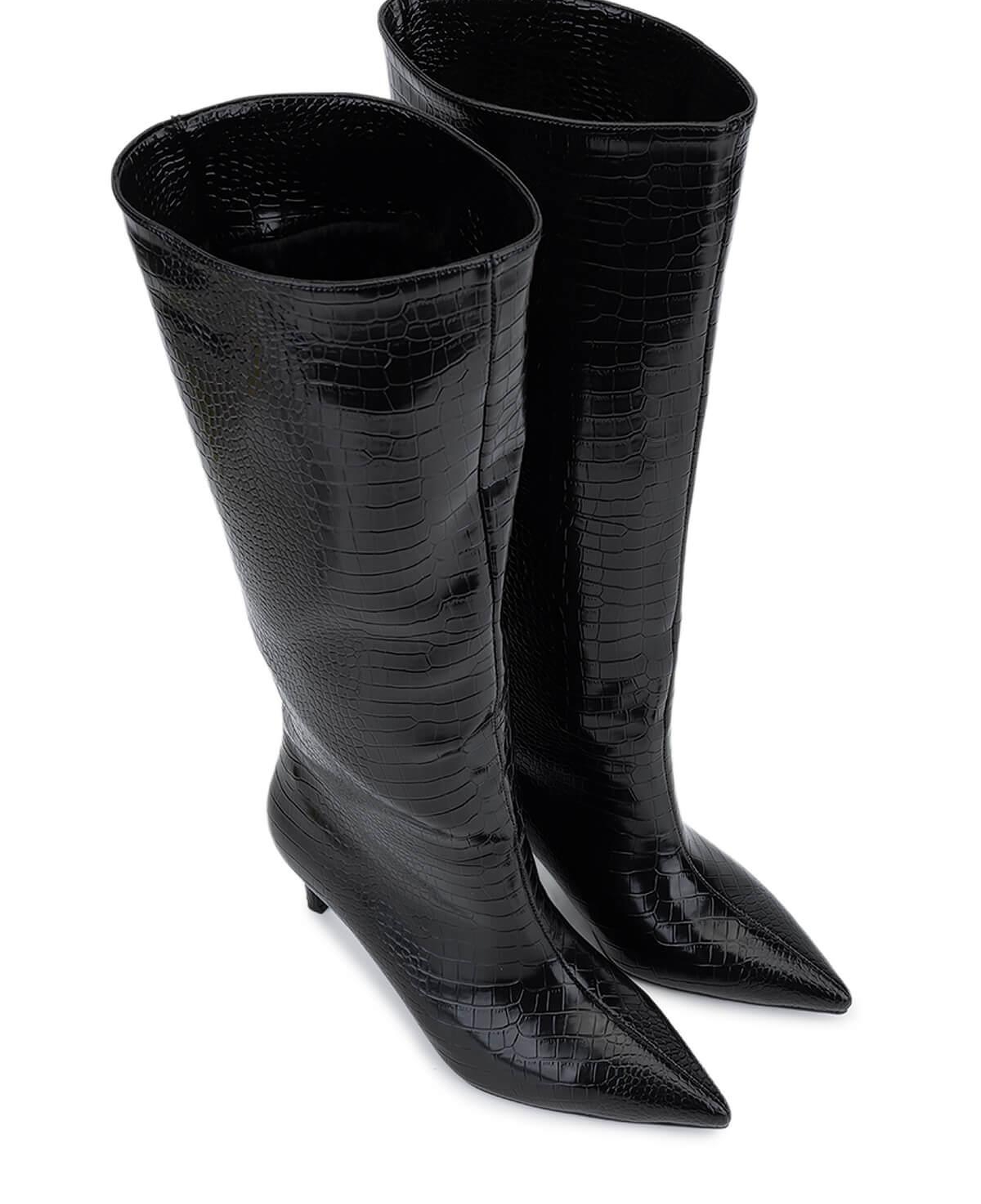 Tamer Tanca Kadın Suni Deri Siyah Kroko Topuklu Çizme