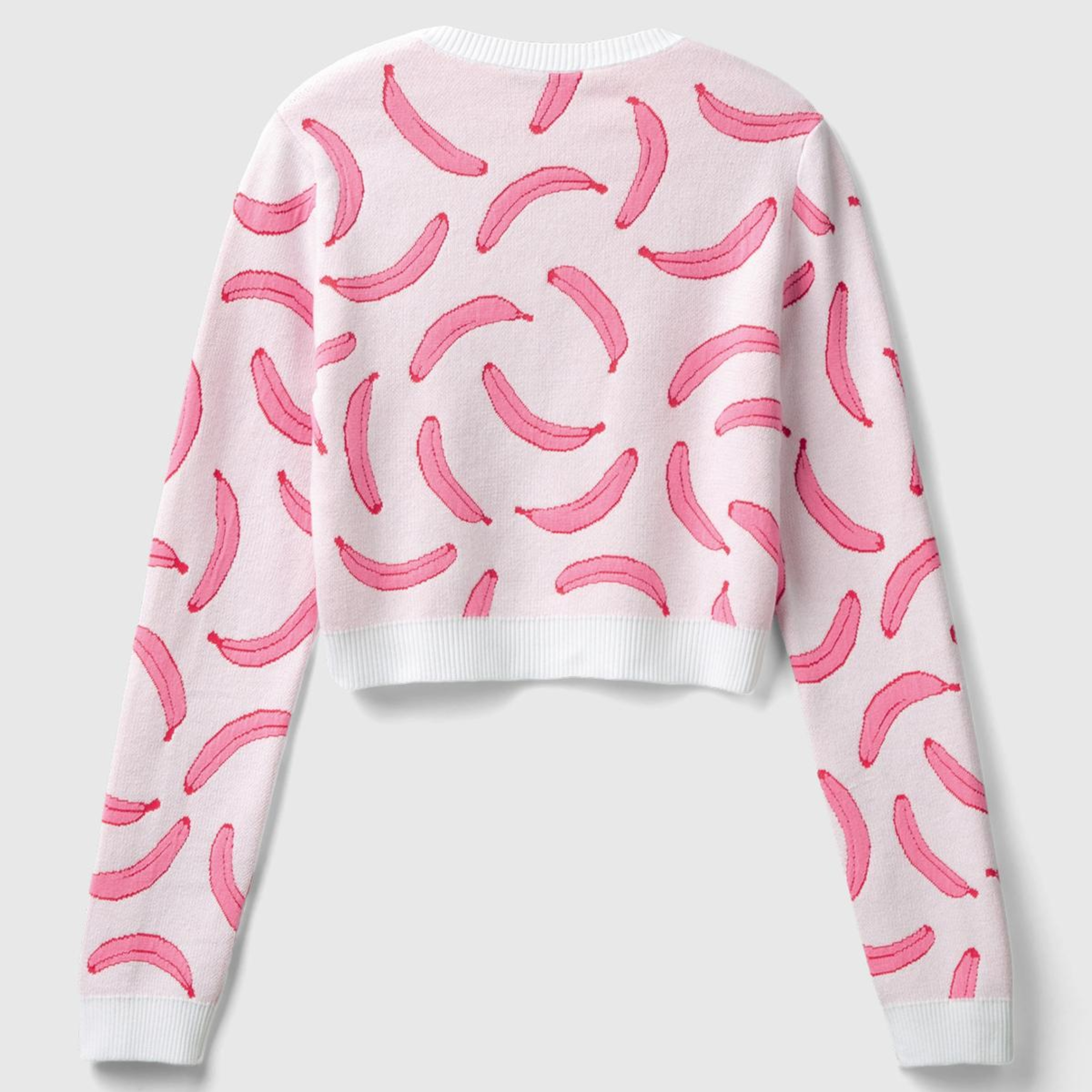 Kadın Beyaz Pamuk Karışımlı Tamamı 3D Muz Desenli Bisiklet Yaka Kazak