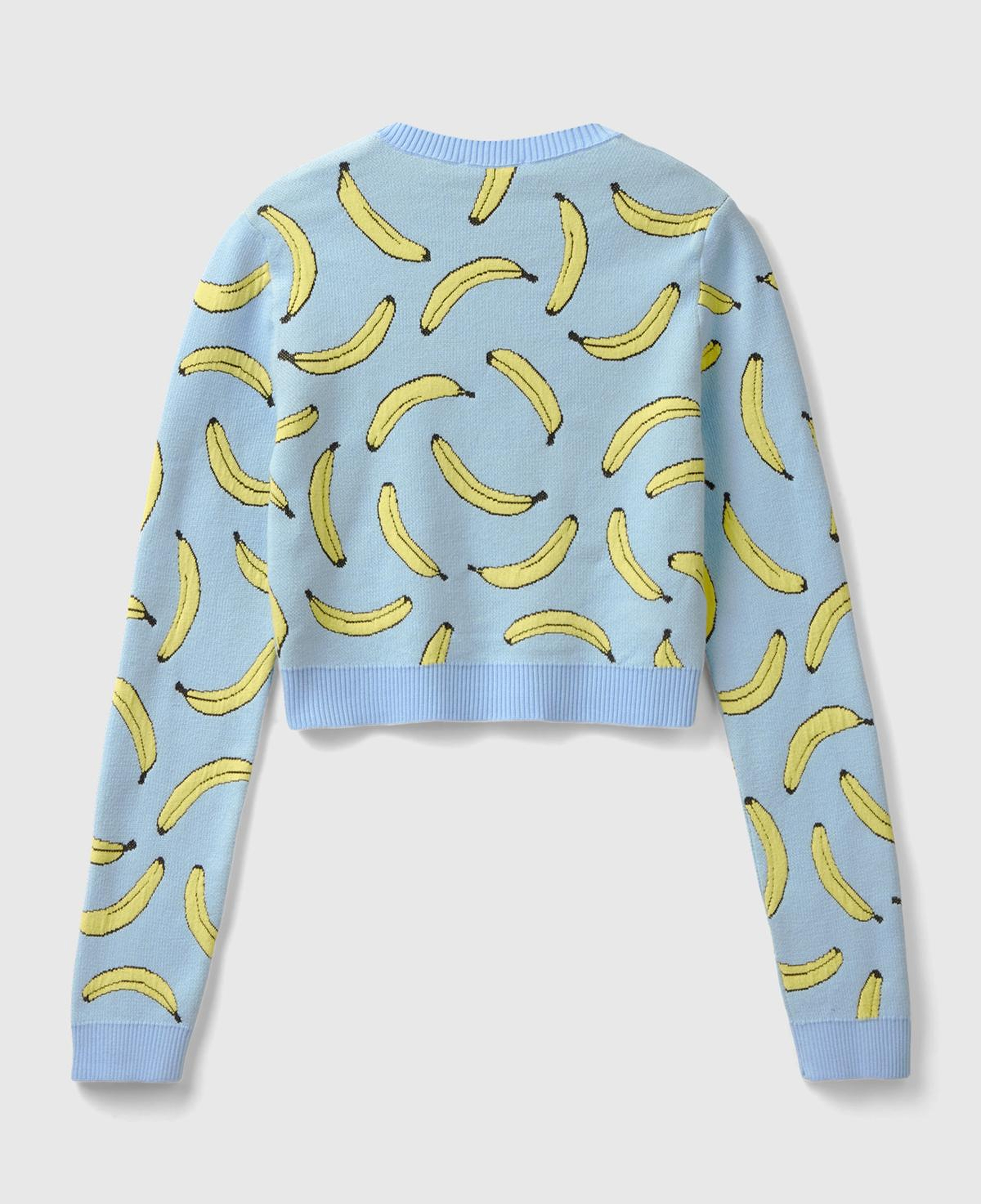 Kadın Açık Mavi Pamuk Karışımlı Tamamı 3D Muz Desenli Bisiklet Yaka Kazak