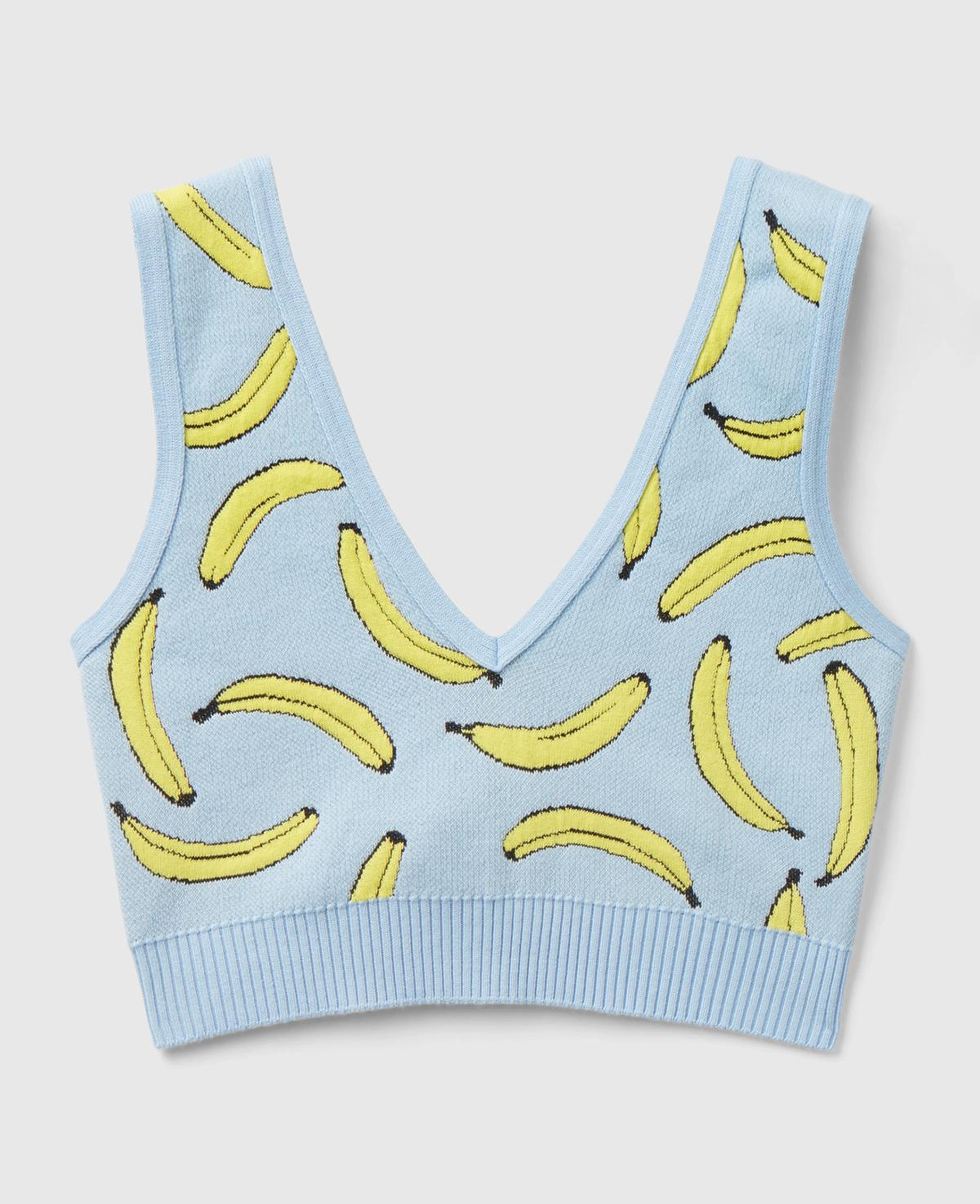 Kadın Açık Mavi Pamuk Karışımlı Tamamı 3D Muz Desenli V Yaka Triko Büstiyer
