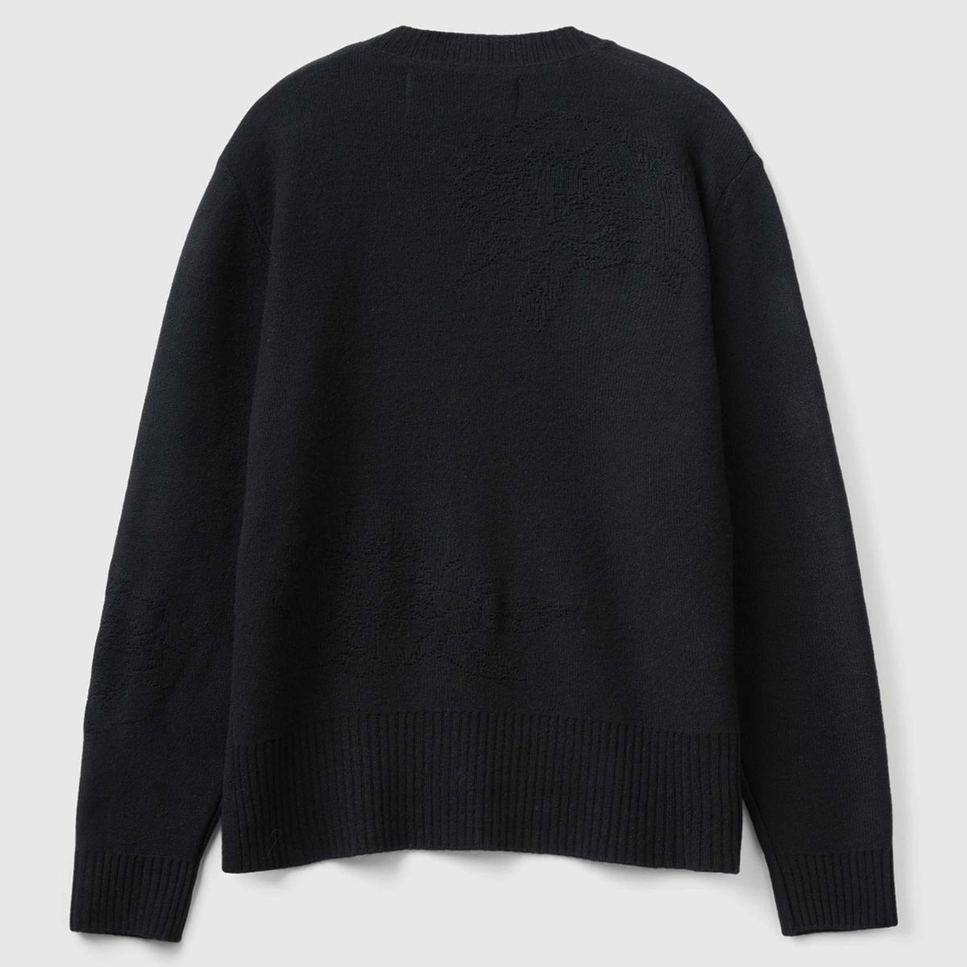 Kadın Siyah Kaşmir ve Yün Karışımlı Baskılı Bisiklet Yaka Kazak