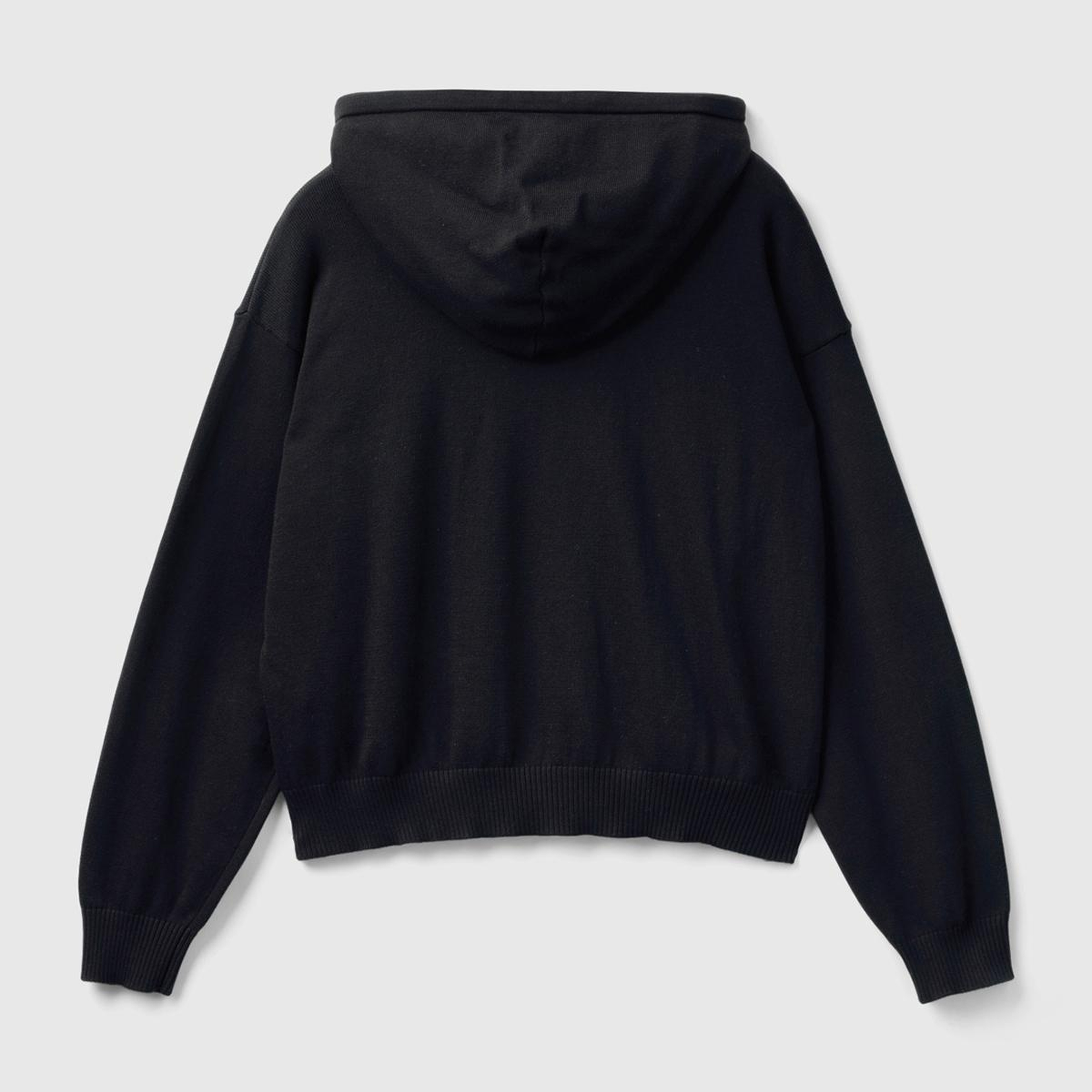 Kadın Siyah %100 Pamuk Kapüşonlu Büzgülü Crop Basic Triko Sweatshirt