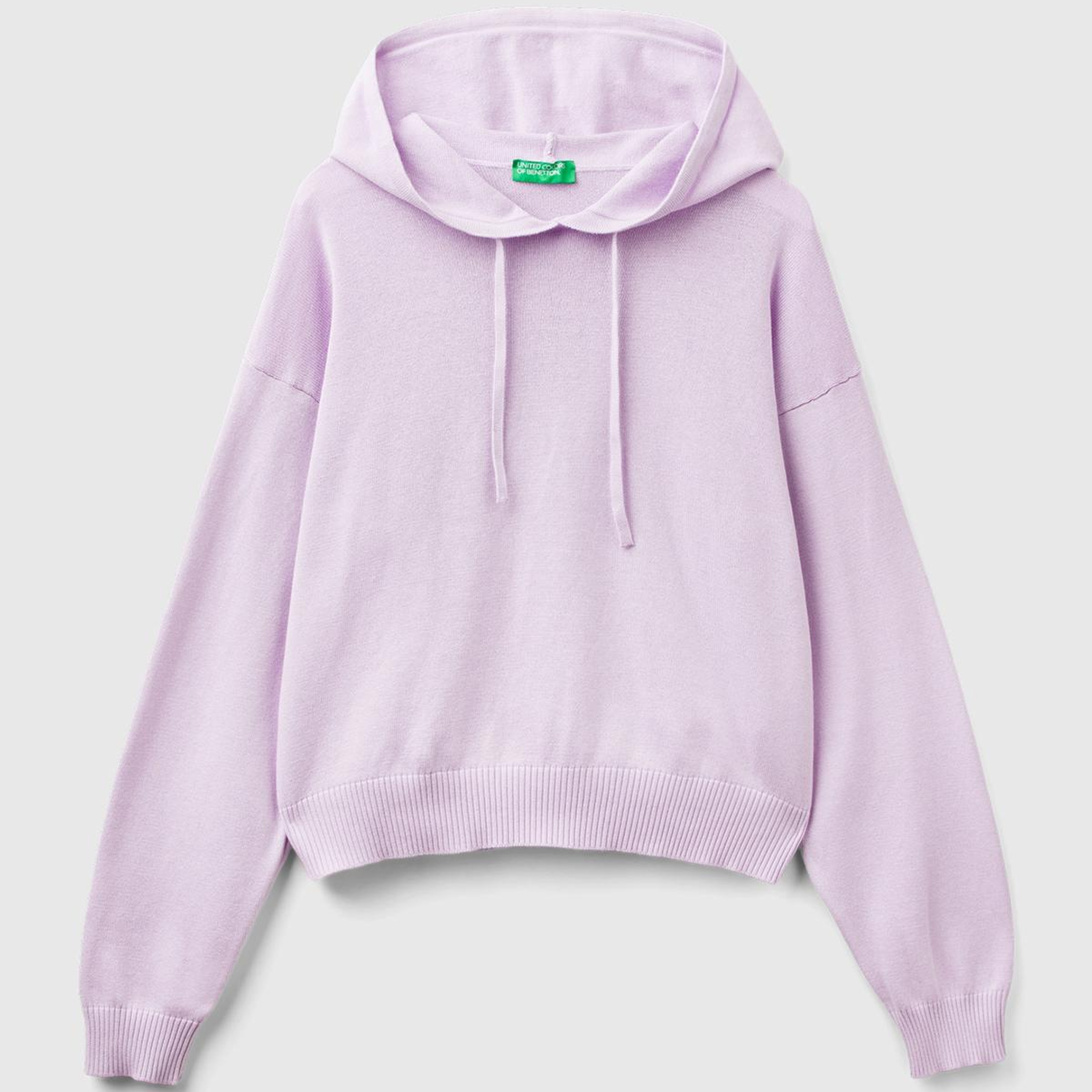 Kadın Lila %100 Pamuk Kapüşonlu Büzgülü Crop Basic Triko Sweatshirt